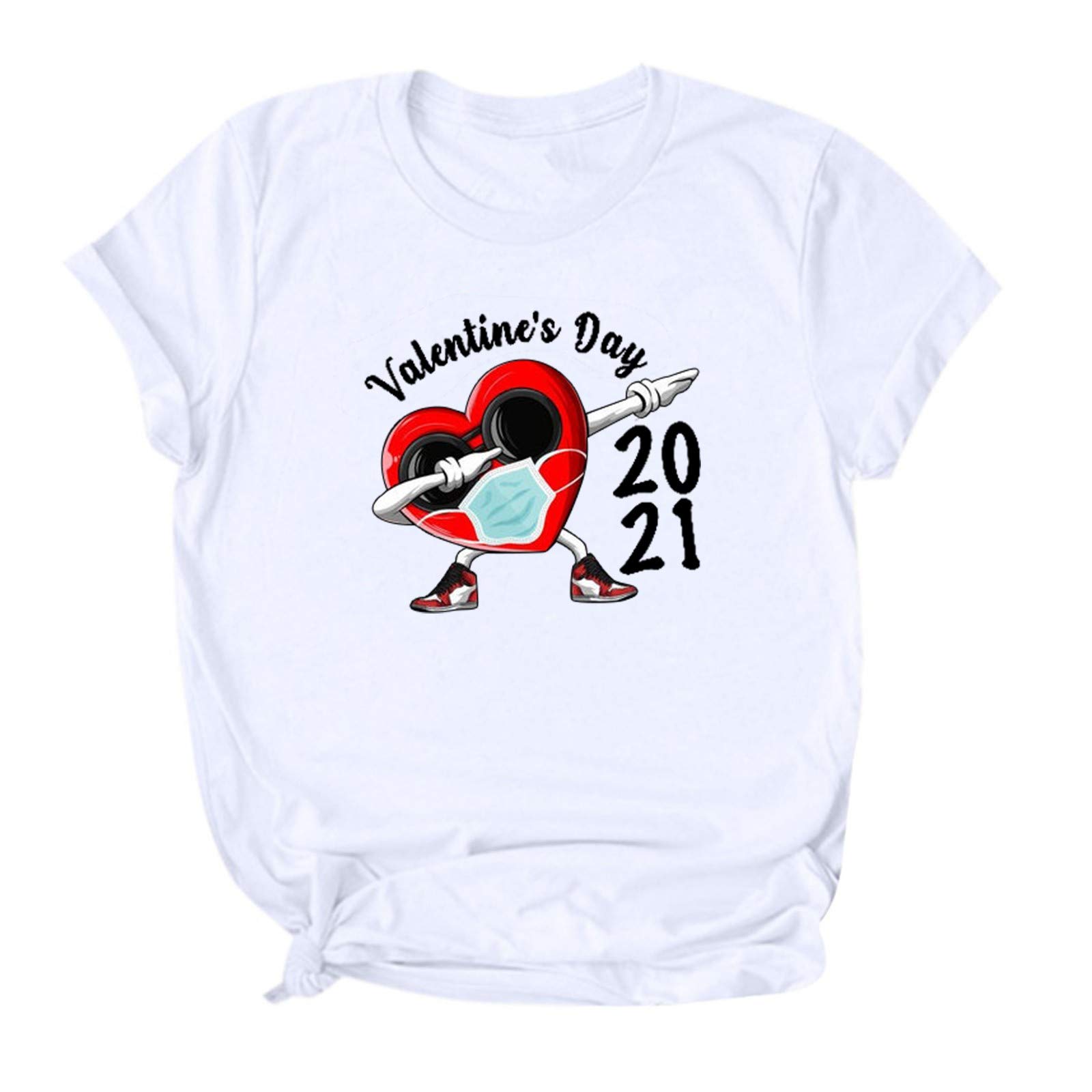 Happy Cartoon Day Slim Fit Women's T-Shirt - Valentine's Casual Short Sleeve V-Neck Tee for Date Night & Gifts