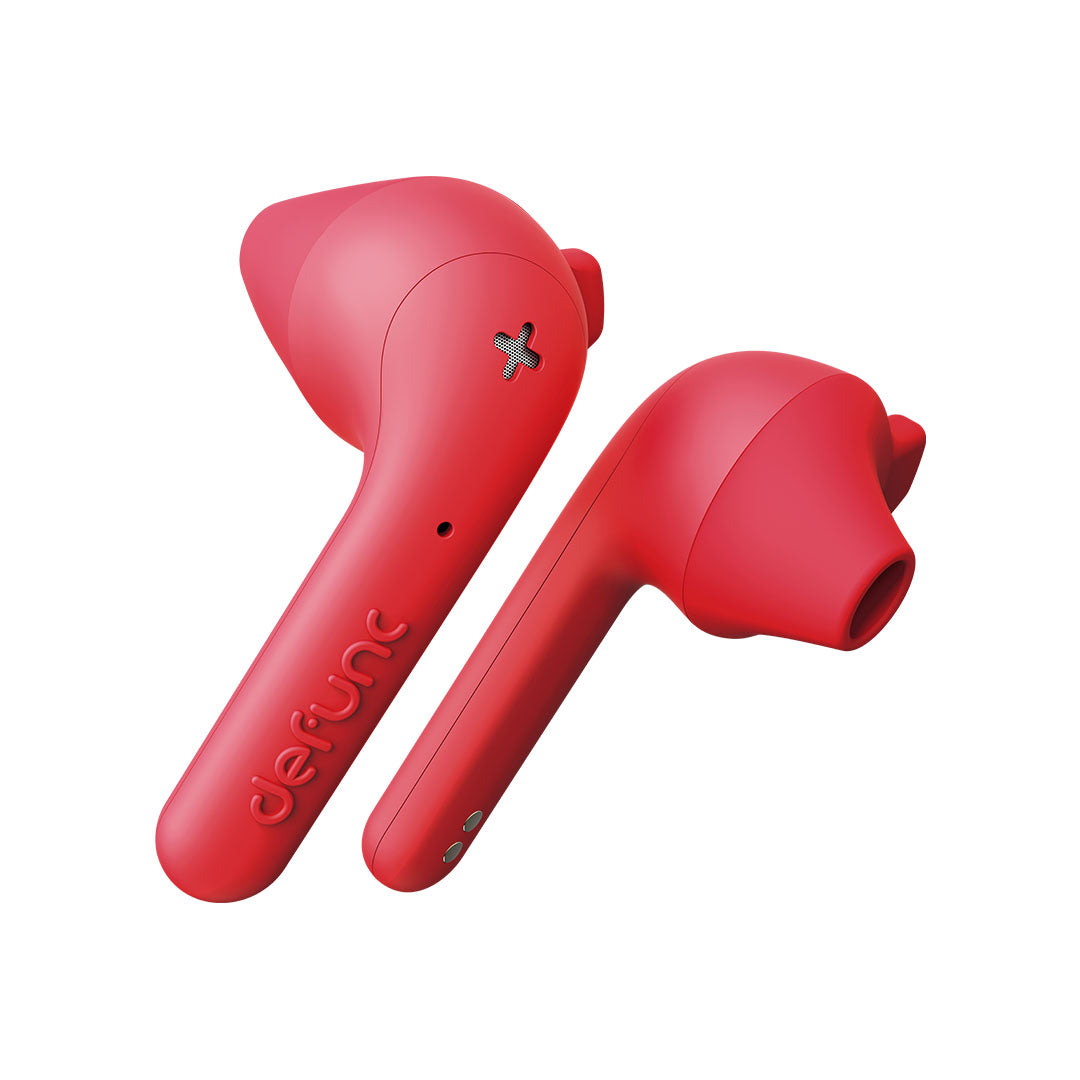 Defunc True Basic True Wireless Earbuds - Red | Bluetooth Headphones with Noise Cancelling for Gym, Running & Travel