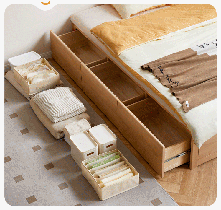 Solid European Beech Wood Platform Bed with Drawer Storage - Headboard-Free Modern Bed Frame for Bedroom, Guest Room, or Dorm - Sturdy & Space-Saving Design