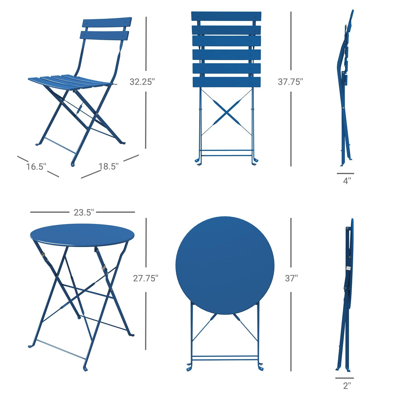 Premium Folding Outdoor Bistro Set - 3-Piece Patio Furniture with Table & Chairs, Peacock Blue - Perfect for Small Balconies, Gardens, and Backyard Relaxation