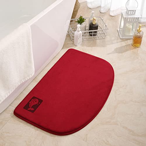 Premium Memory Foam Whale Bath Rug - Super Absorbent, Anti-Slip Semicircle Bath Mat (50x80cm, Wine Red) for Bathroom, Shower & Kids Room Floor Safety