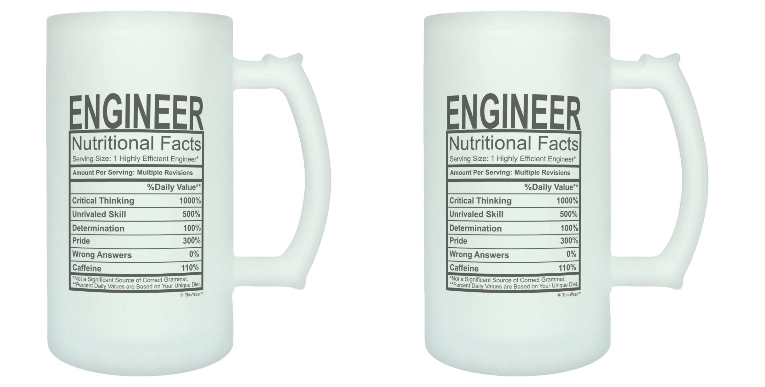 2-Pack Frosted Glass Mugs - Perfect Engineering Gifts for Graduation, Appreciation & Daily Use - Engineer Nutrition Facts Design - Ideal for Coffee, Beer & Office Decor