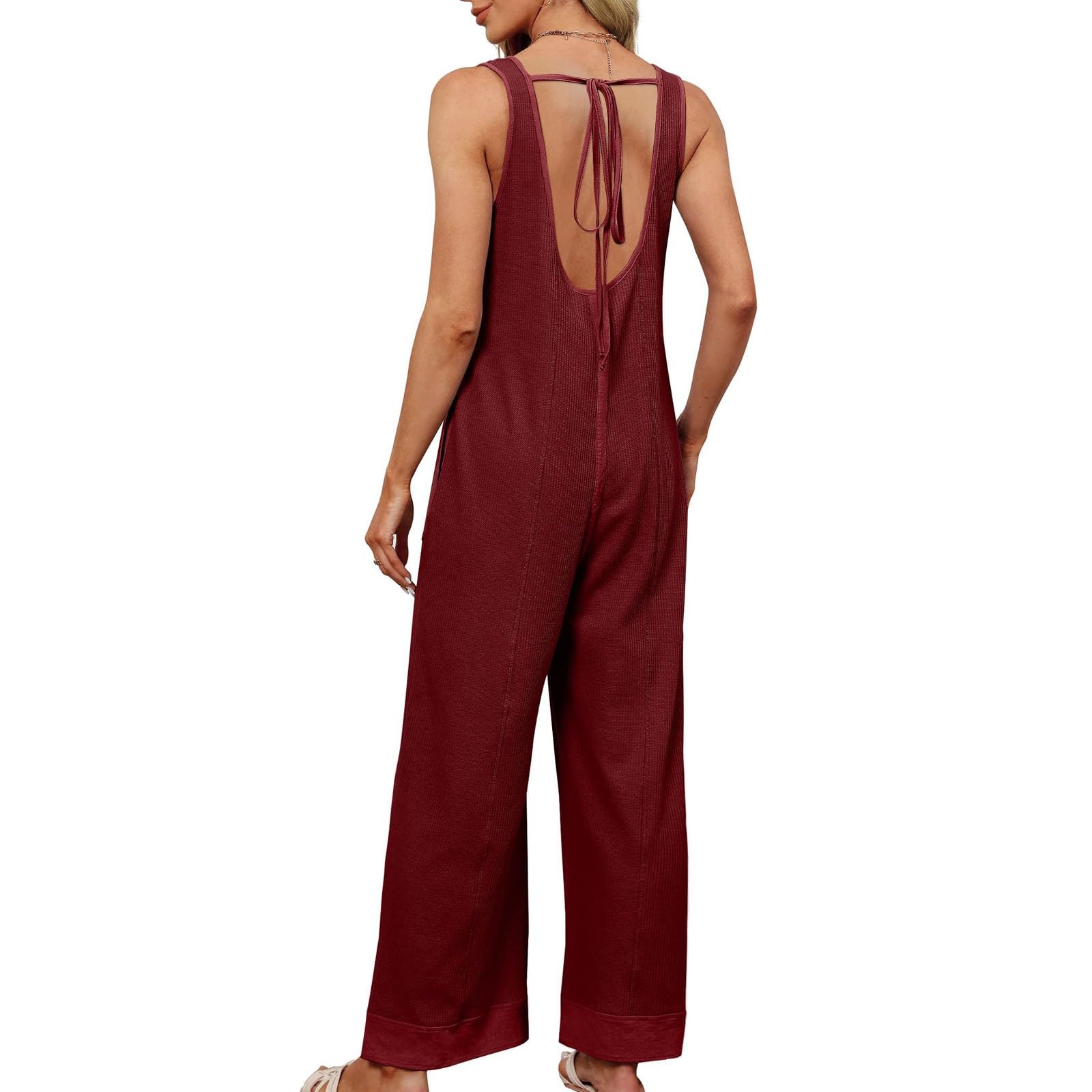 Stylish Women's Sleeveless Jumpsuit with Pockets - Casual Wide Leg Romper Overalls for Women - Loose Fit Comfortable Outfit for Summer, Beach, or Daily Wear