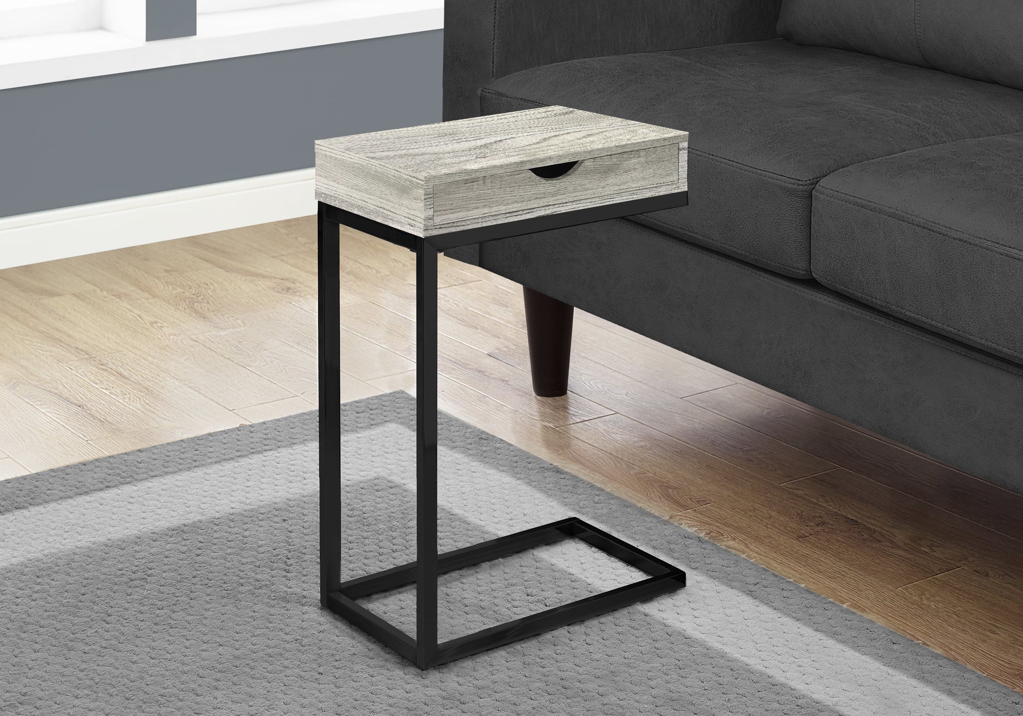 Rustic Grey Reclaimed Wood Look Accent Table with Drawer - Modern Farmhouse Side Table for Living Room, Bedroom, or Entryway