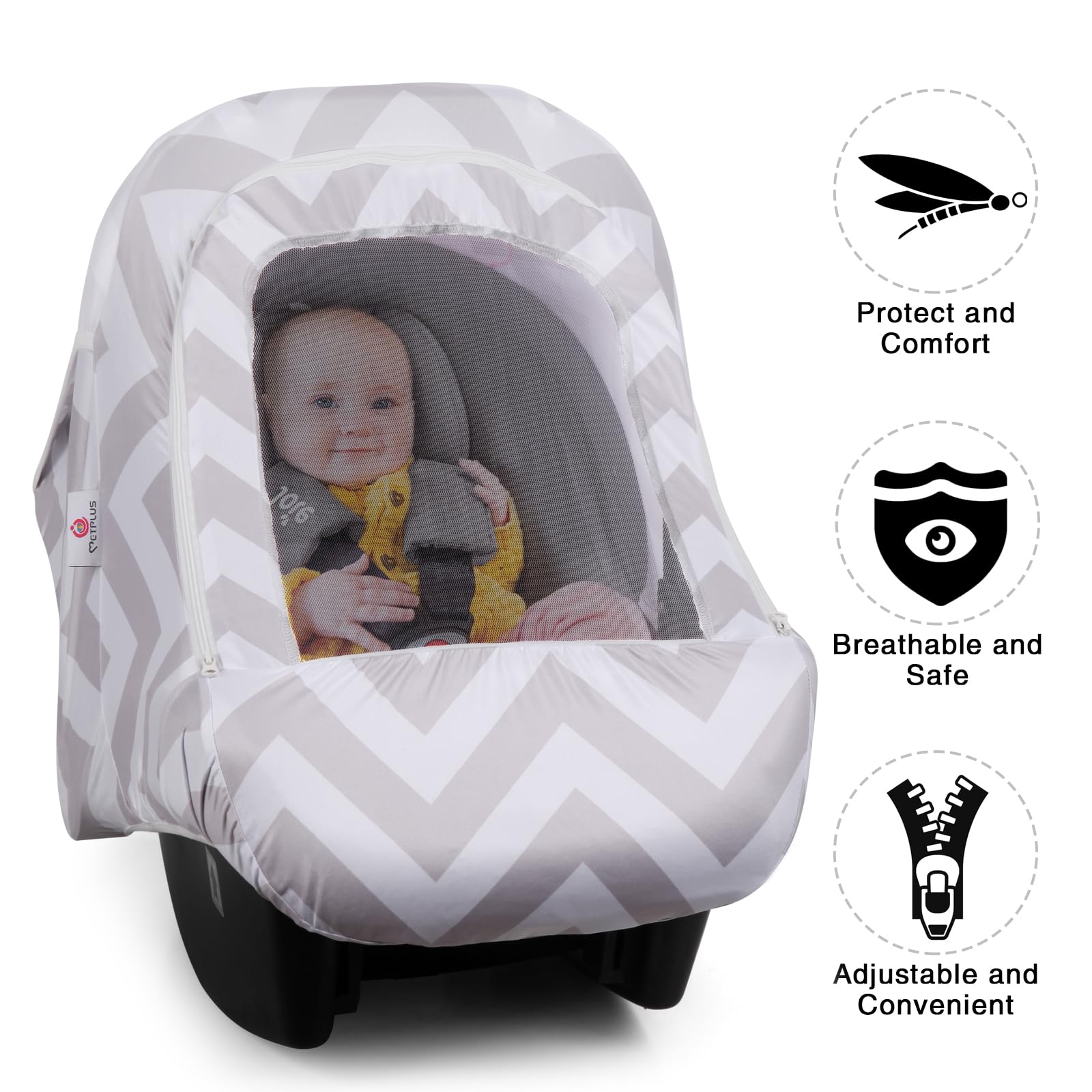 Metplus 2-in-1 Baby Car Seat Cover & Sun Shade - Breathable Infant Carrier Canopy with Privacy Protection for Boys & Girls - Perfect for Strollers, Shopping Carts & Travel - Safety Seat Protector for Newborns & Toddlers