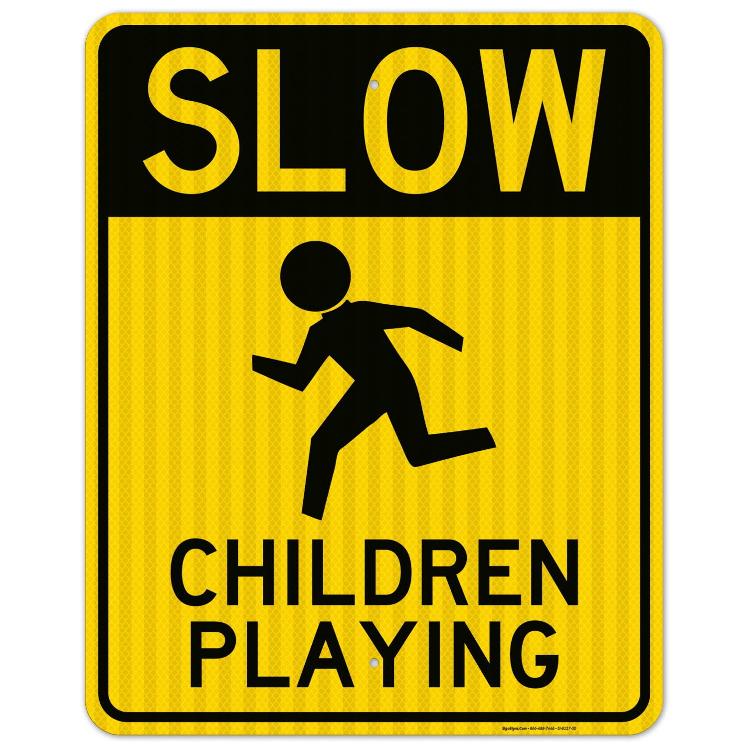 Slow Children Playing Sign - 24x30 Inches Reflective Aluminum Board - 3M EGP .080 Thick - Fade Resistant & Easy Mounting - Indoor/Outdoor Safety Sign - Made in USA - Perfect for School Zones, Neighborhoods & Play Areas