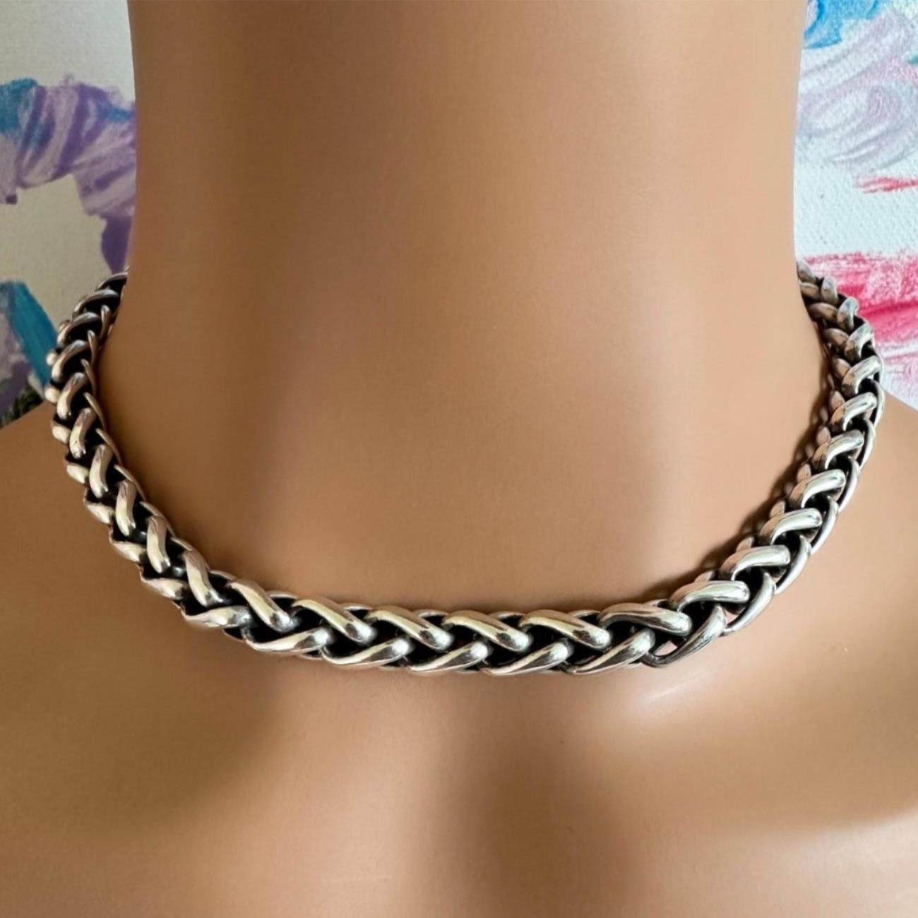 David Yurman DY Sterling Silver & 14k Yellow Gold Wheat Chain Necklace 8.5mm 16