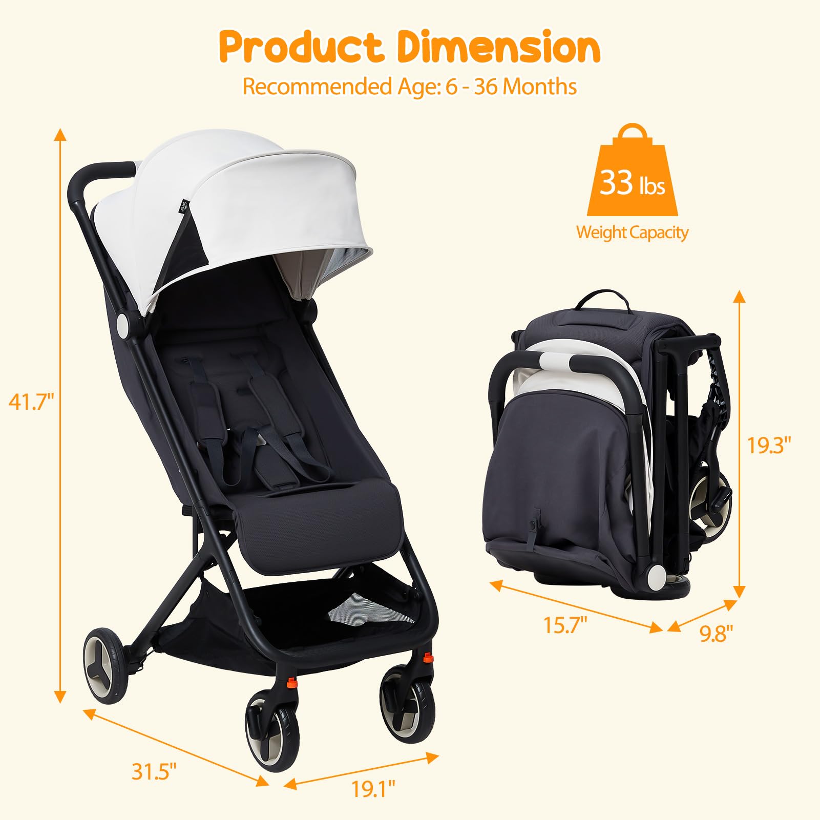 GAOMON Lightweight Compact Stroller - One-Hand Fold Travel Stroller for Airplane, Reclining Seat with Sun Canopy | Perfect for Travel, Shopping & Daily Use with Baby