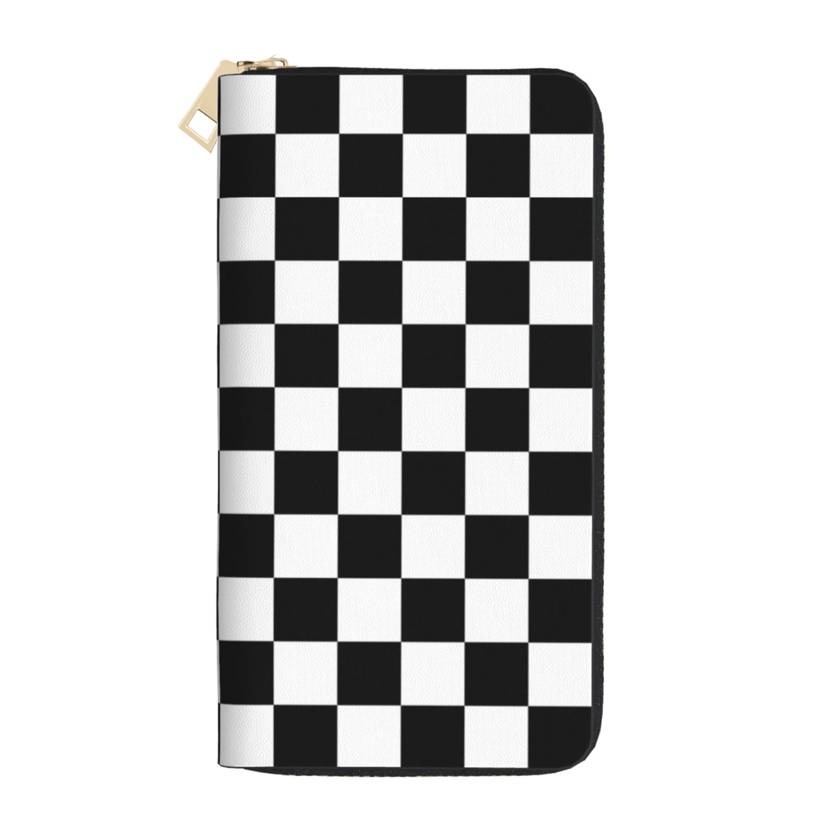 Checkered Wallet for Women - PU Leather Black & White Phone & Credit Card Holder - Stylish Purse for Everyday Use, Travel & Shopping