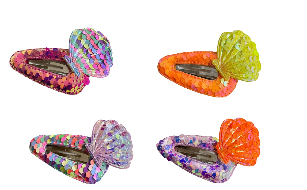 Sparkly Hair Clips for Girls - 6 Pack Sequin & Seashell Hairpins - Cute Hair Accessories for School, Parties & Everyday Styling