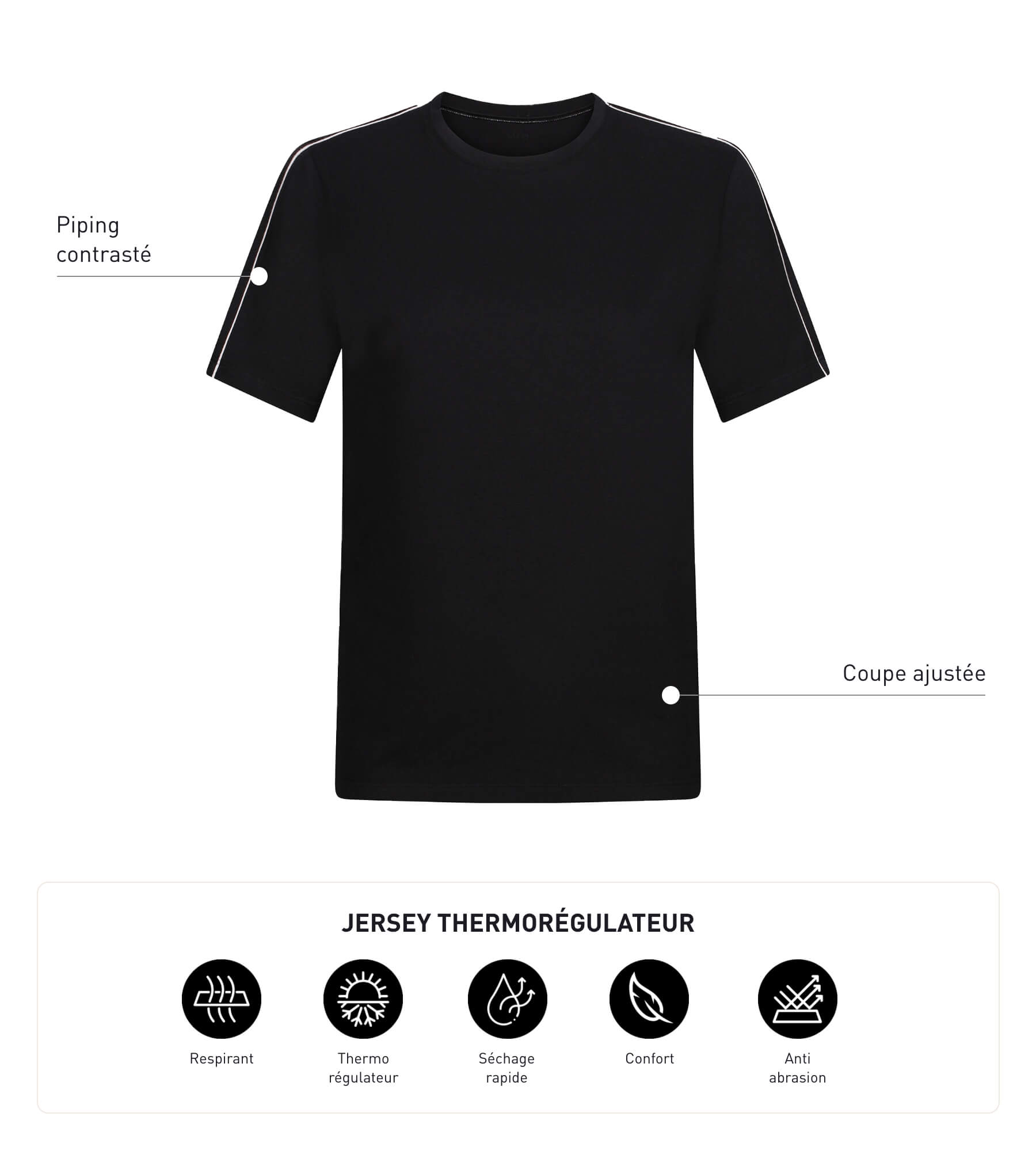 Men's Thermoregulating Sport T-Shirt - Black Jersey Fabric for Activewear & Workouts | Gym, Running & Outdoor Activities
