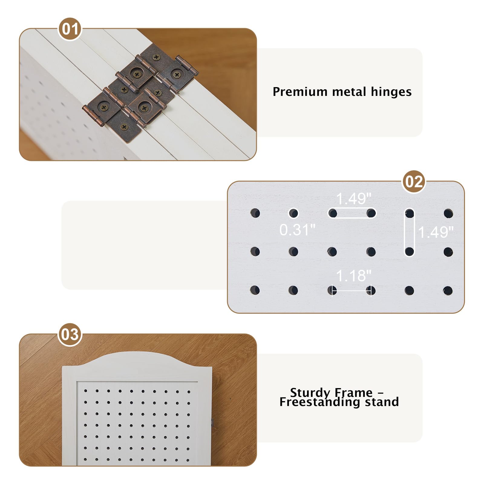 4 Panel Wooden Pegboard Display - 5.75Ft Freestanding Room Divider & Privacy Screen for Craft Fairs, Exhibitions, Trade Shows - White Folding Partition for Booth Decoration & Retail Display - Perfect for Craft Rooms, Home Offices, and Event Spaces