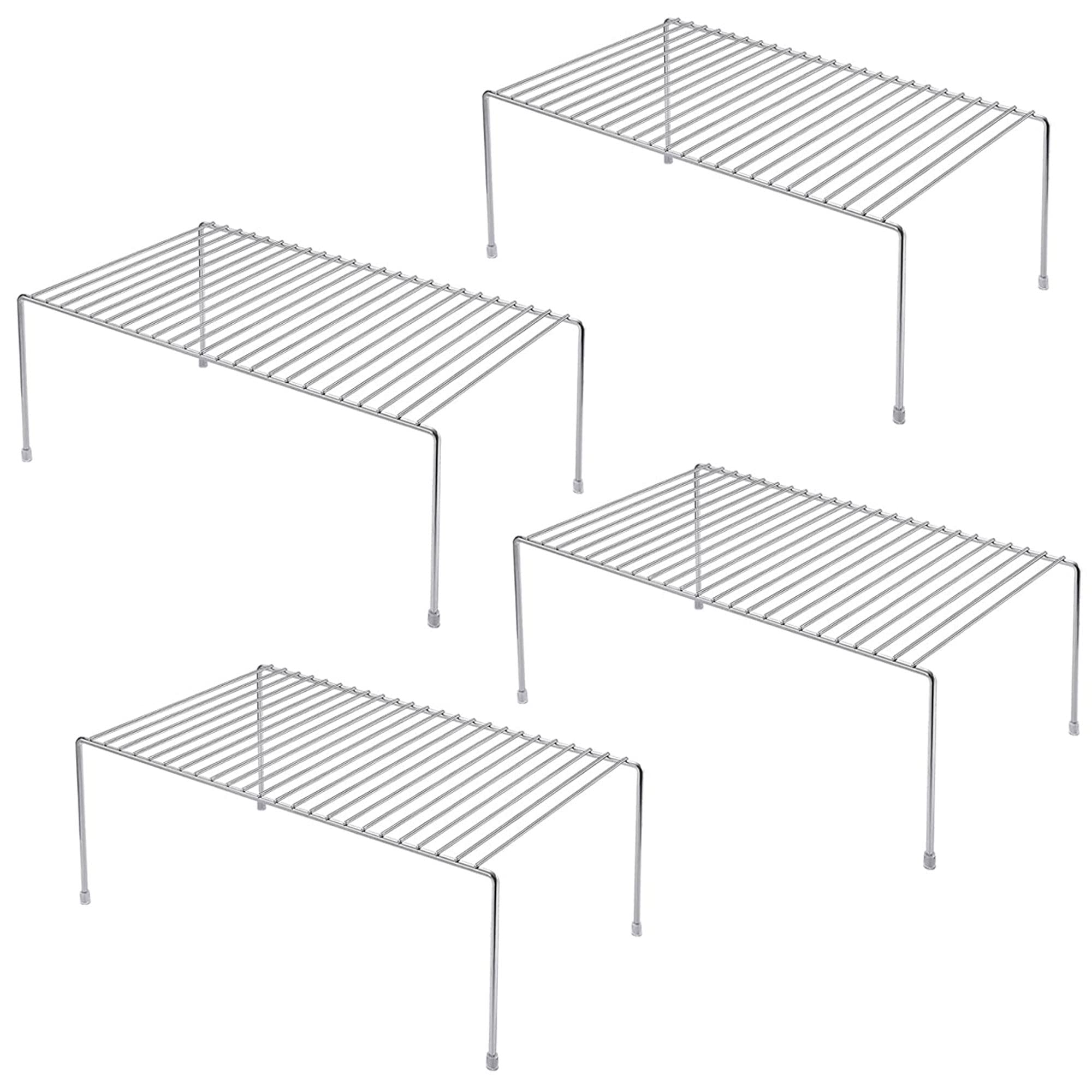 4-Pack Chrome Metal Wire Kitchen Cabinet Shelf Organizer Set (13 x 9.4 Inch) - Pantry Storage Shelves, Dish Plate Racks for Cabinets, Freezer, Counter & Cupboard Organization - Perfect for Small Space Kitchen Storage & Home Organization