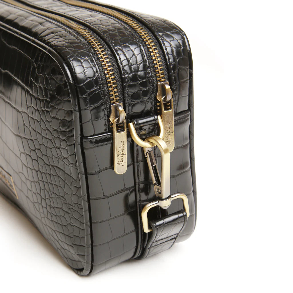 Alice Wheeler Soho Camera Crossbody Bag - Black Crocodile Leather for Women | Compact DSLR/SLR Bag for Travel, Street Photography & Everyday Use