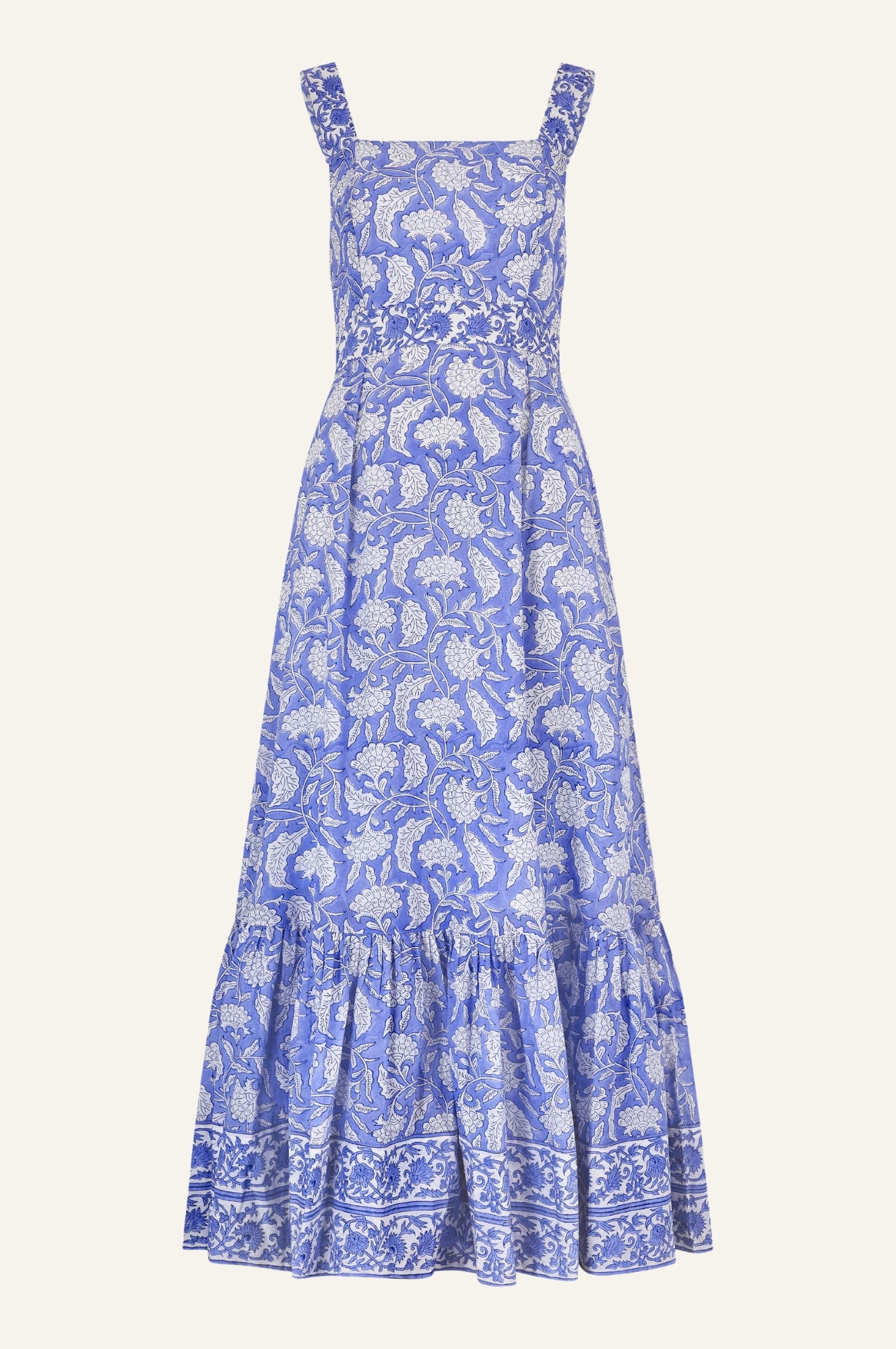 Aurelia Organic Cotton Block Print Dress - Iris Blue & White | Boho Chic Summer Dress for Women | Perfect for Beach, Vacation & Casual Outings