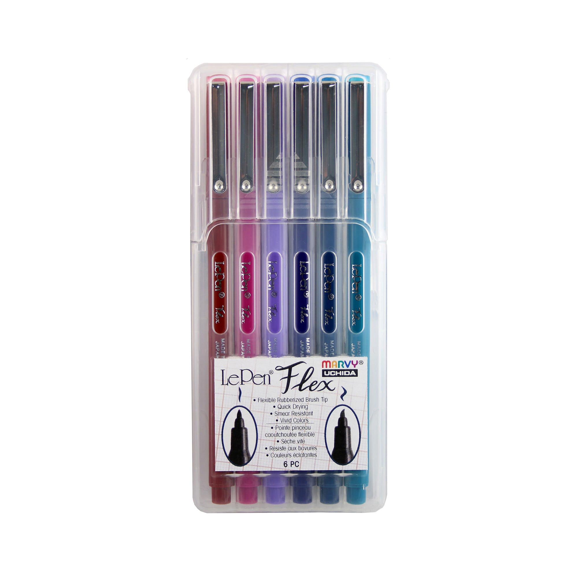 6 Pack Le Pen Flex Markers - Vibrant Jewel Tone Colors for Bullet Journaling, Calligraphy & Adult Coloring Books | Premium Fine Tip Drawing Pens for Artists & Crafters