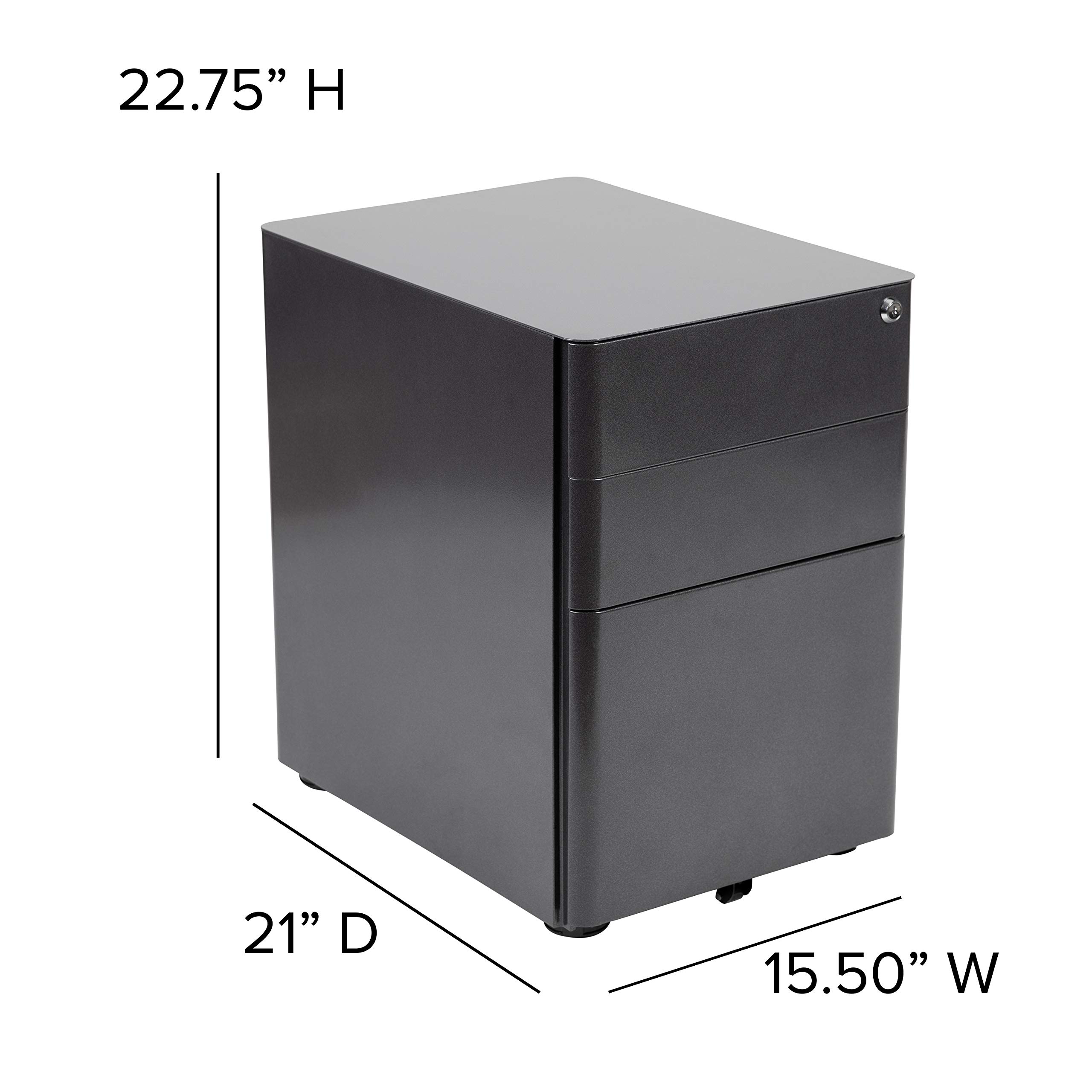 EMMA + OLIVER Modern 3-Drawer Mobile Locking Filing Cabinet - Black File Storage Organizer for Office, Home & School Use