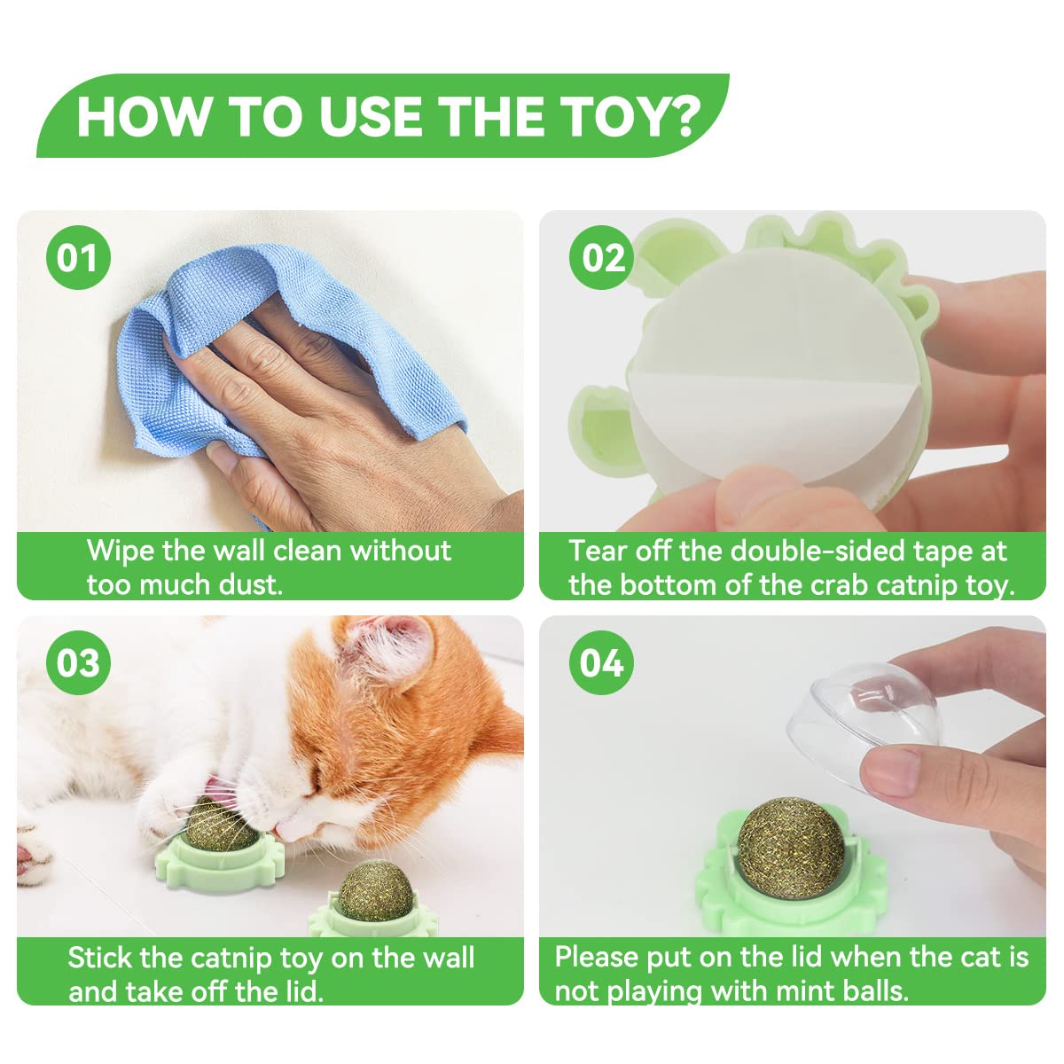 **Aucenix Catnip Balls Toy for Cats - Natural Rotating Dental Chew Toy for Kittens, Wall-Mounted Catnip Roller for Licking & Teeth Cleaning (Green, 2-Pack) - Fun Playtime & Stress Relief for Indoor Cats**