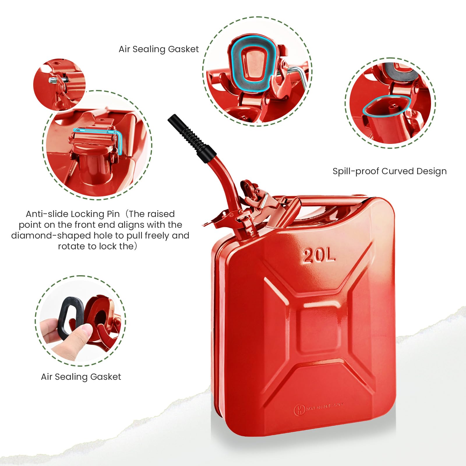 2 Pack 20L 5 Gallon Gasoline Transfer Tank with Spout System - Portable Fuel Container for Cars, SUVs, ATVs, UTVs, Trucks, Motorcycles, Dirt Bikes, Lawn Mowers & Boats (Red) - Ideal for Motorsports, Off-Road Adventures & Emergency Fuel Storage