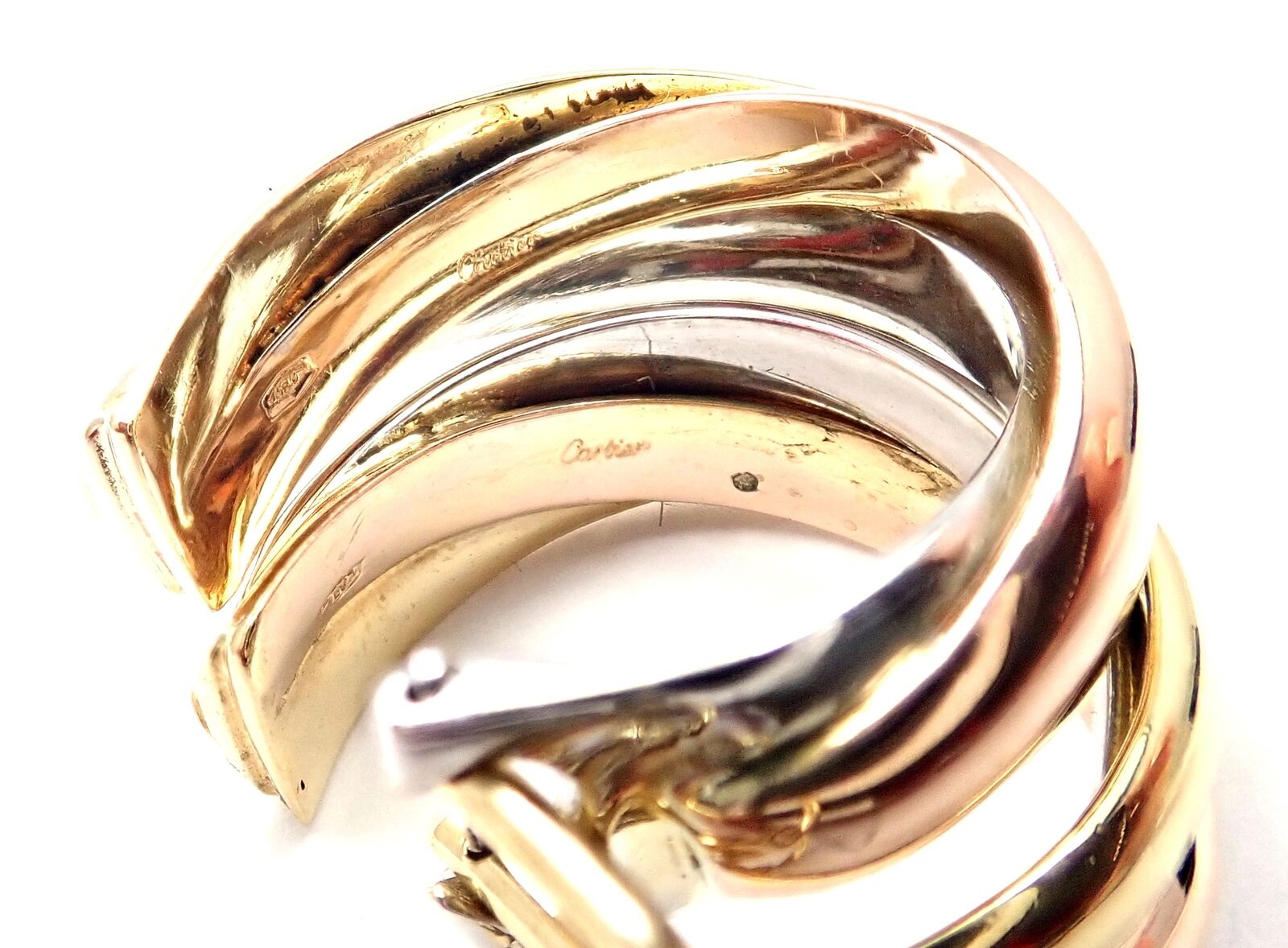 Authentic Cartier 18k Tri-Color Gold Medium Trinity Hoop Earrings for Women - Luxury Jewelry Gift for Anniversary, Wedding & Special Occasions