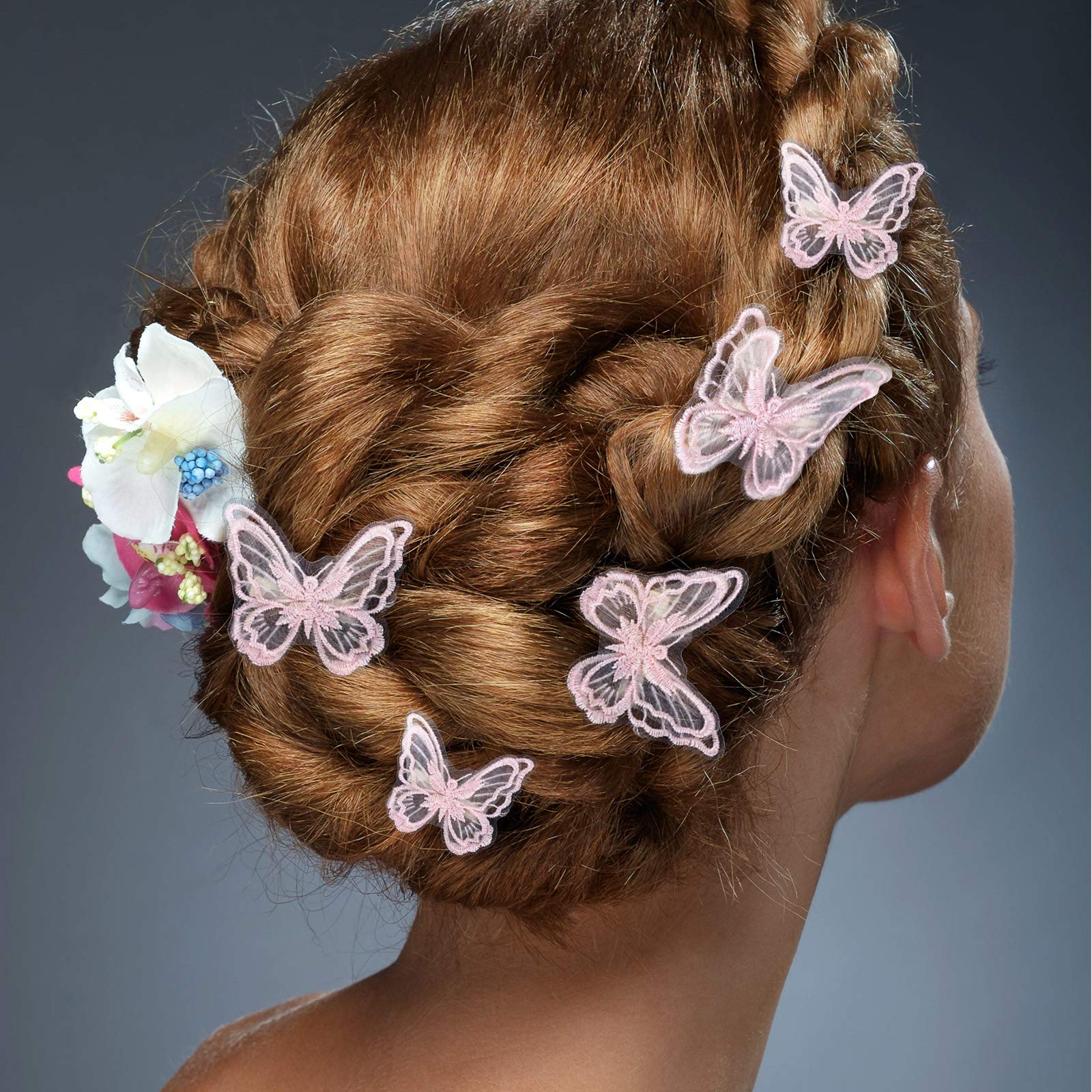 WILLBOND 18-Piece Butterfly Hair Clips Set - Lace Embroidery Hair Bows & Pins for Women (2 Sizes, Pink) | Halloween Costume Accessories, Cosplay, Party, Bridal & Everyday Hair Decorations