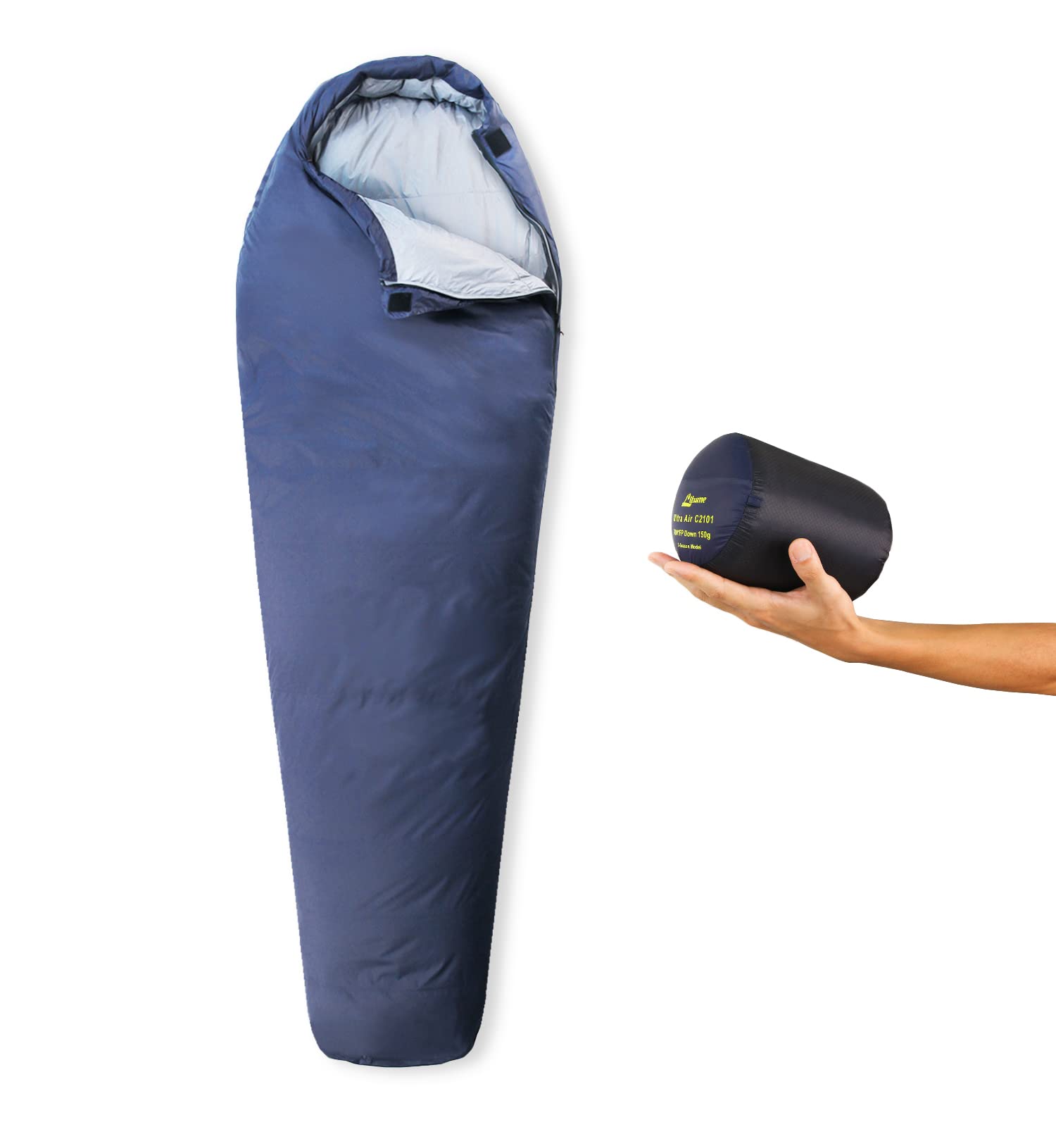 Litume 1.1 lbs 700 Fill Power Down Ultra Air Mummy Sleeping Bag - 43°F to 68°F 3-Season Water Repellent Lightweight Compact for Hiking, Camping, Backpacking & Travel - Perfect for Outdoor Adventures & Cold Weather Camping