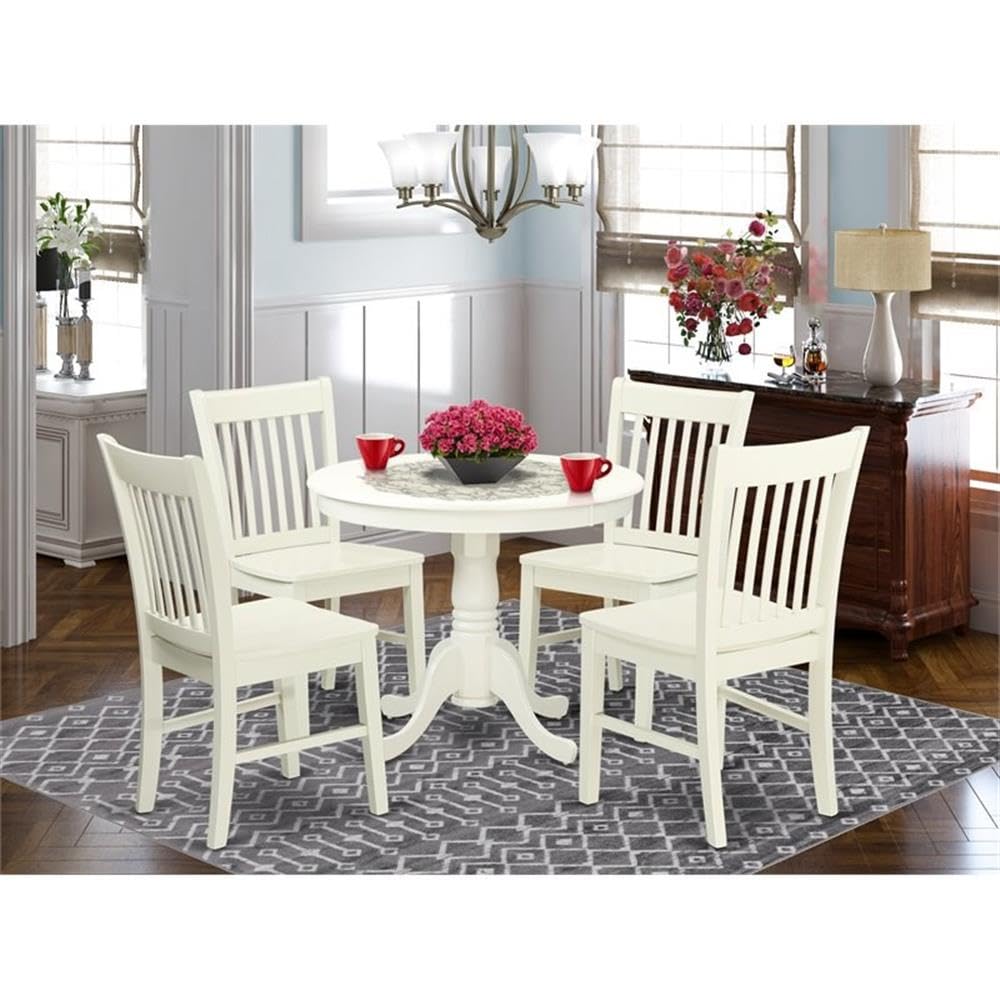 Pemberly Row 5-Piece Round Dining Set - Farmhouse Style Kitchen Table with Wooden Chairs for Small Spaces, Rustic White Breakfast & Dinner Table - Perfect for Compact Apartments, Cozy Kitchens & Country-Style Dining Rooms