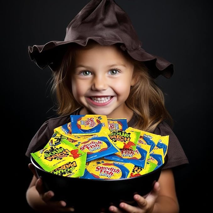 5 lb Bulk Christmas Candy Variety Pack - Sour Patch Kids & Swedish Fish Mini Soft Chewy Candy, Individually Wrapped 0.5 oz Fun Size Pouches (200 Count) - Perfect for Holiday Parties, Stocking Stuffers & Office Treats
