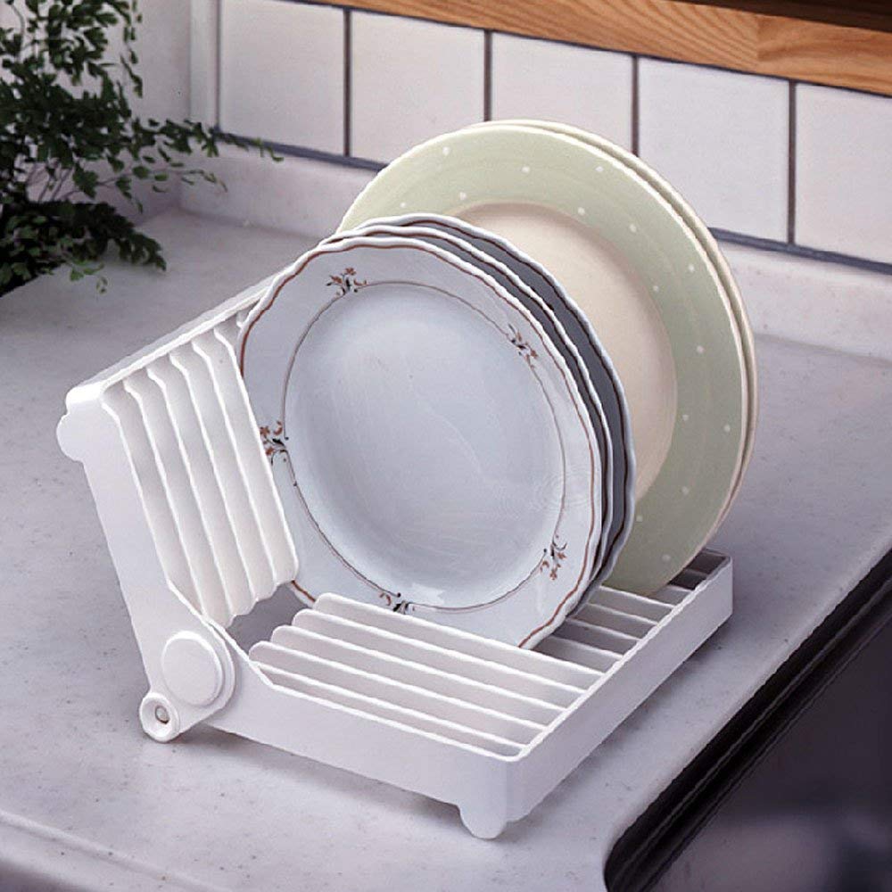 POXEFLIP 12-Slot Foldable Dish Drying Rack - Space Saving Plastic Plate Holder & Drainer for Kitchen Counter - Ideal for Small Apartments, Dorm Rooms, RVs (Multicolor)
