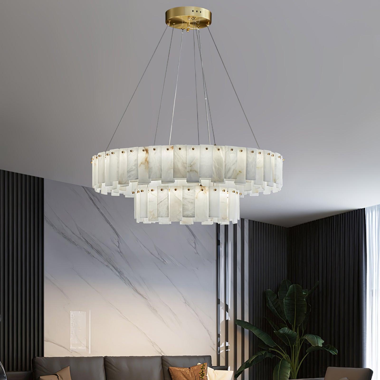 Celestial Alabaster Round Chandelier - Modern Crystal Ceiling Light Fixture for Dining Room, Bedroom & Living Room Decor | Elegant Lighting for Home & Wedding Venues