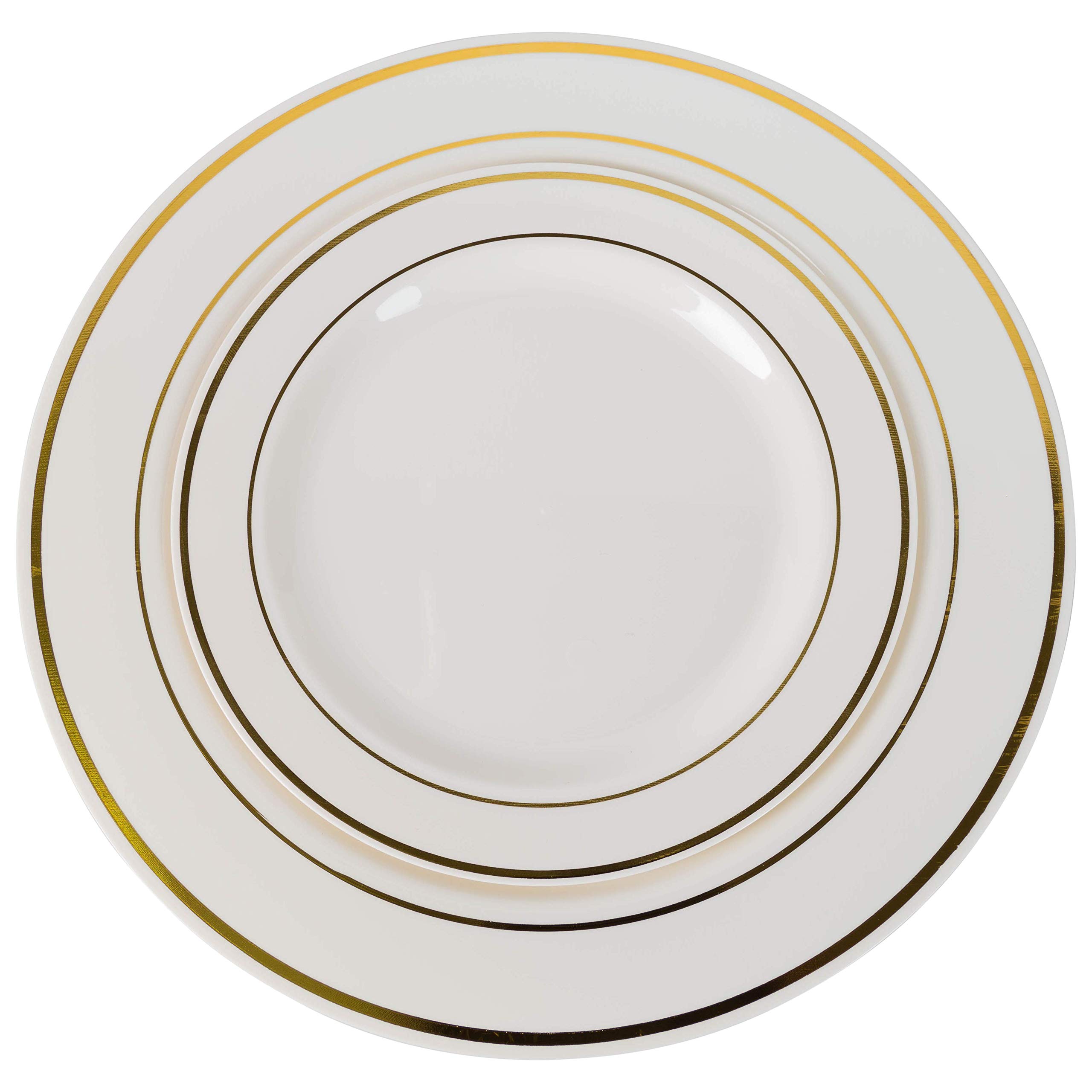 Premium Gold on White Line Design Plastic Wedding Dessert Plates - 40 Pack Heavy Duty 7.5 Inch China-Like Plates for Bridal Showers, Anniversary Parties & Elegant Celebrations