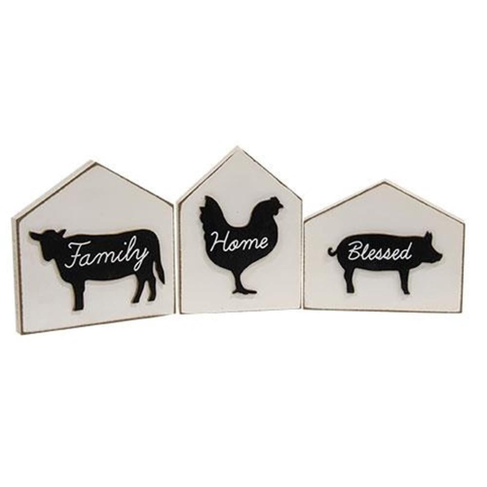 3-Piece Farm Animal Silhouette Wooden Building Blocks Set - Educational Toddler Toys for Early Learning & Farm-Themed Nursery Decor