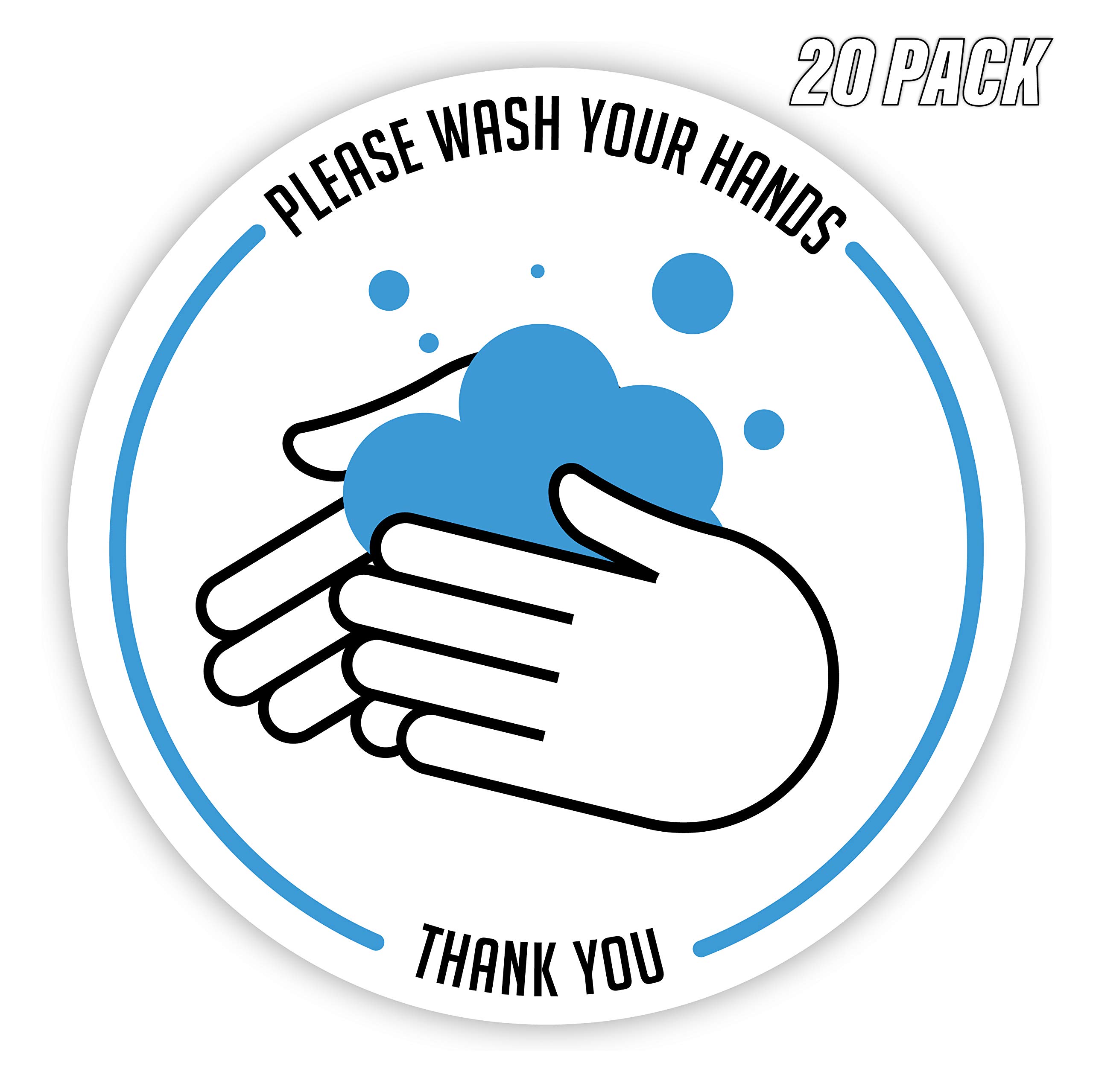 20 Pack Wash Your Hands Sign Stickers - 4 Inch Self-Adhesive Hygiene Reminders for Bathrooms, Kitchens & Public Spaces