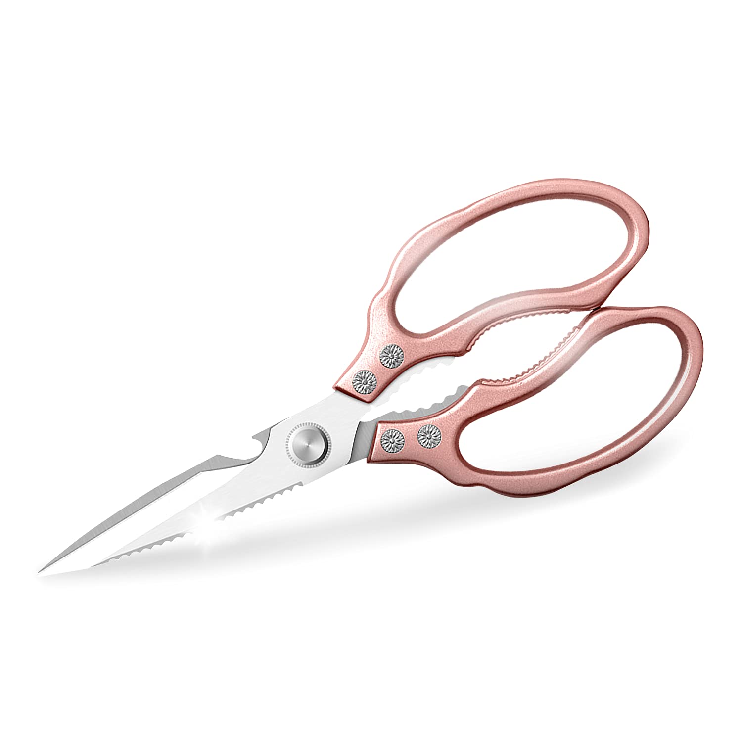 Premium Heavy Duty Kitchen Scissors - Ultra Sharp Stainless Steel Cooking Shears for Meat, Chicken, Fish & Herbs | Dishwasher Safe Rose Gold Kitchen Accessories | Perfect for Food Prep, Poultry Cutting & Bread Slicing