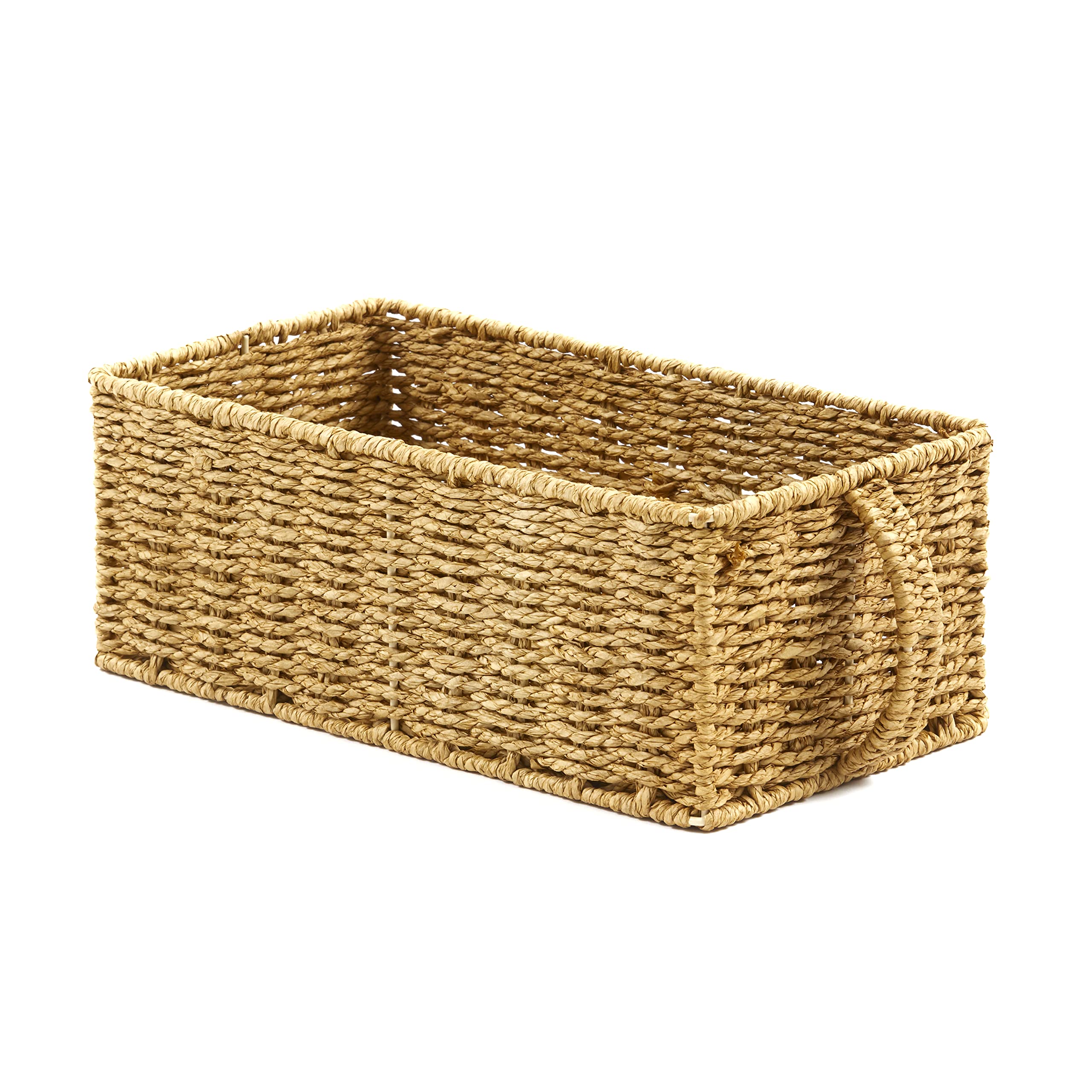 Natural Woven Wicker-Look Storage Basket with Carry Handle - Home Decor Organizer for Living Room, Bedroom & Bathroom - Lakeside Collection
