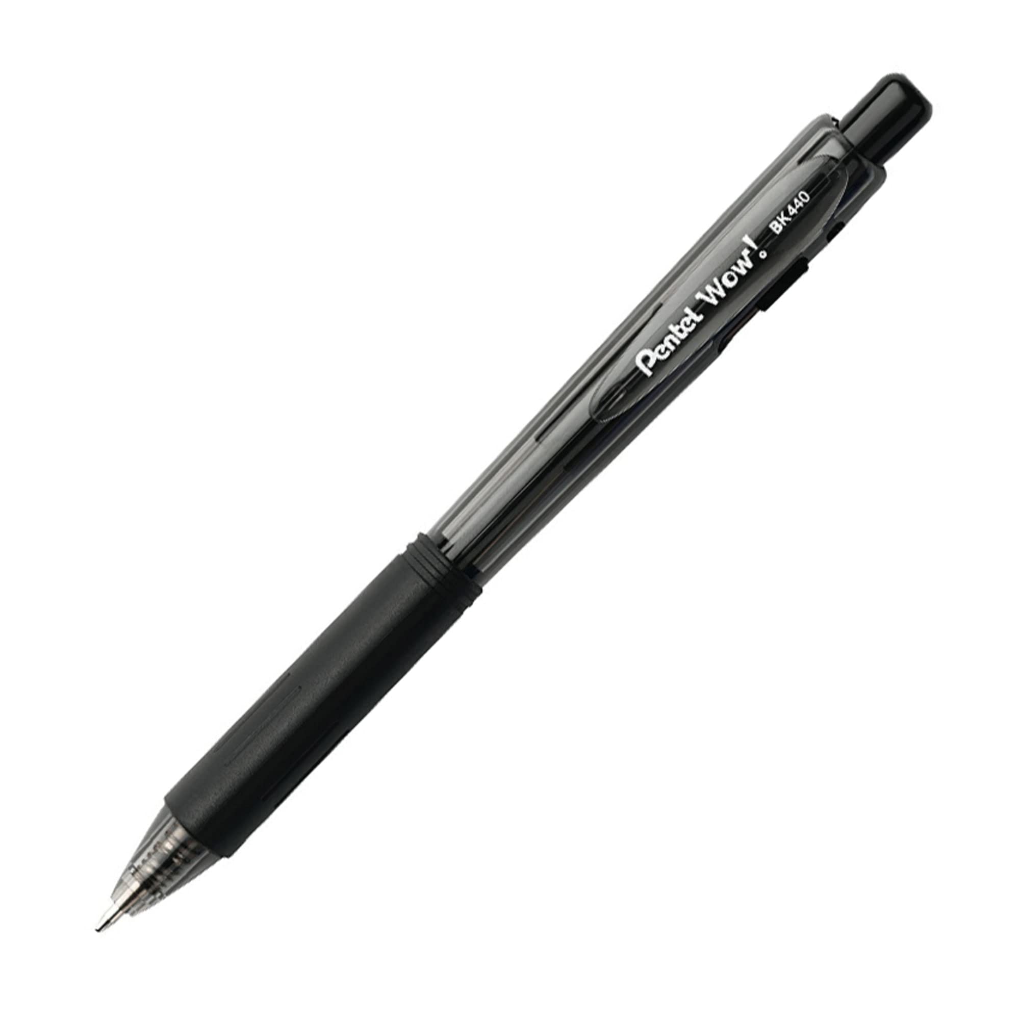 Pentel WOW Retractable Ballpoint Pens - 12 Pack Medium Point 1.0mm Black Ink Pens with Transparent Barrel for Office, School & Home Use