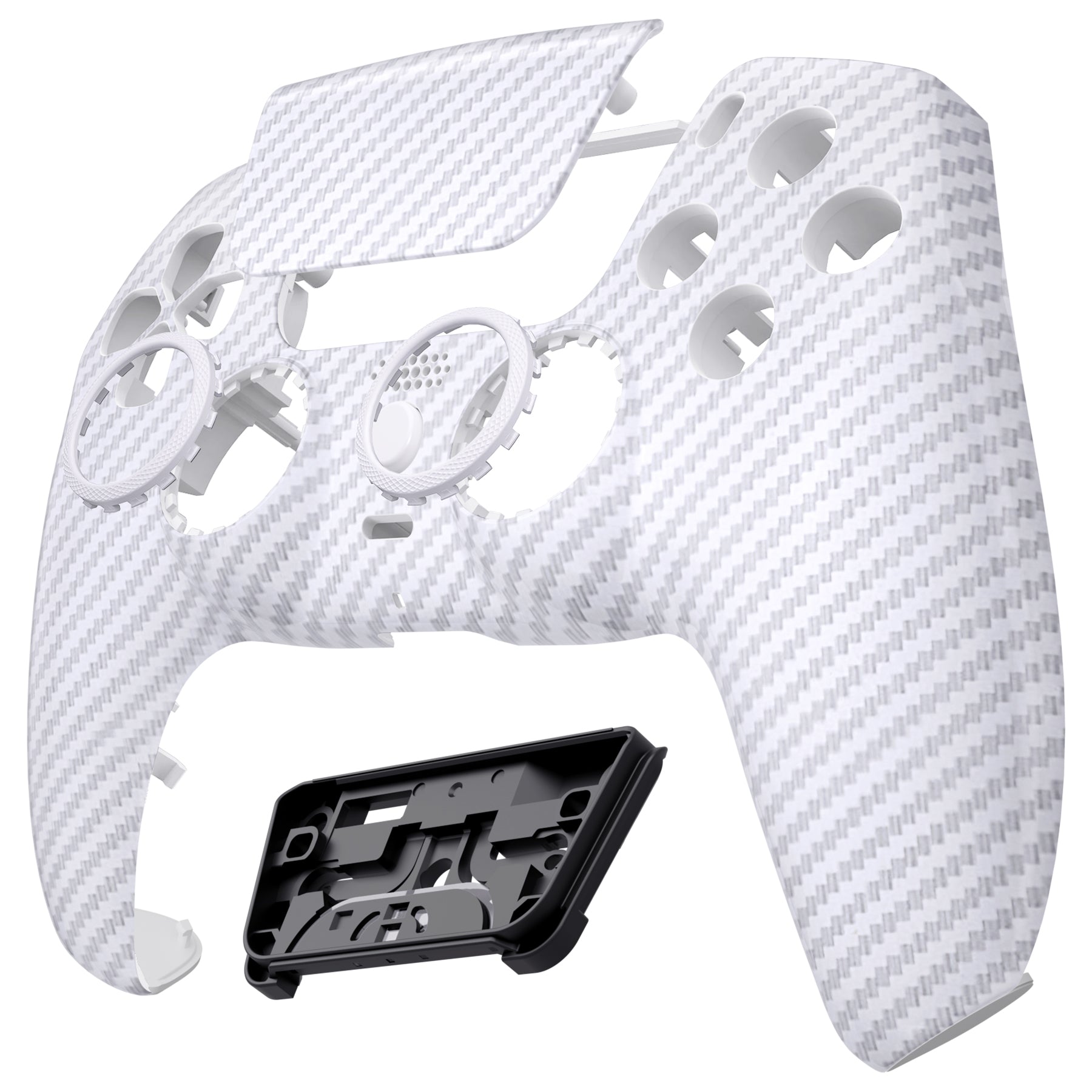 eXtremeRate LUNA Redesigned Replacement Front Shell with Touchpad for PS5 Controller BDM-010/020/030/040/050 - White Silver Carbon Fiber | Enhanced Grip & Customization for Gaming Enthusiasts | Perfect for Competitive Play & Long Gaming Sessions