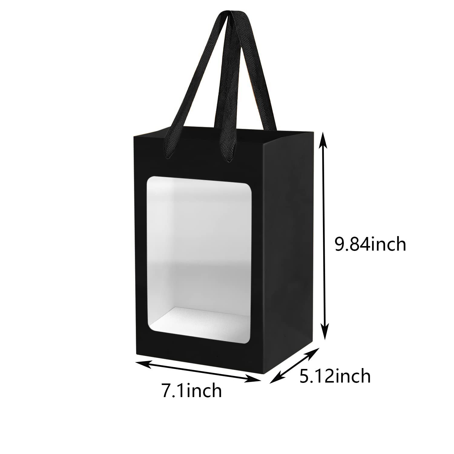 12 Pack Black Kraft Paper Gift Bags with Clear Window - 9.84