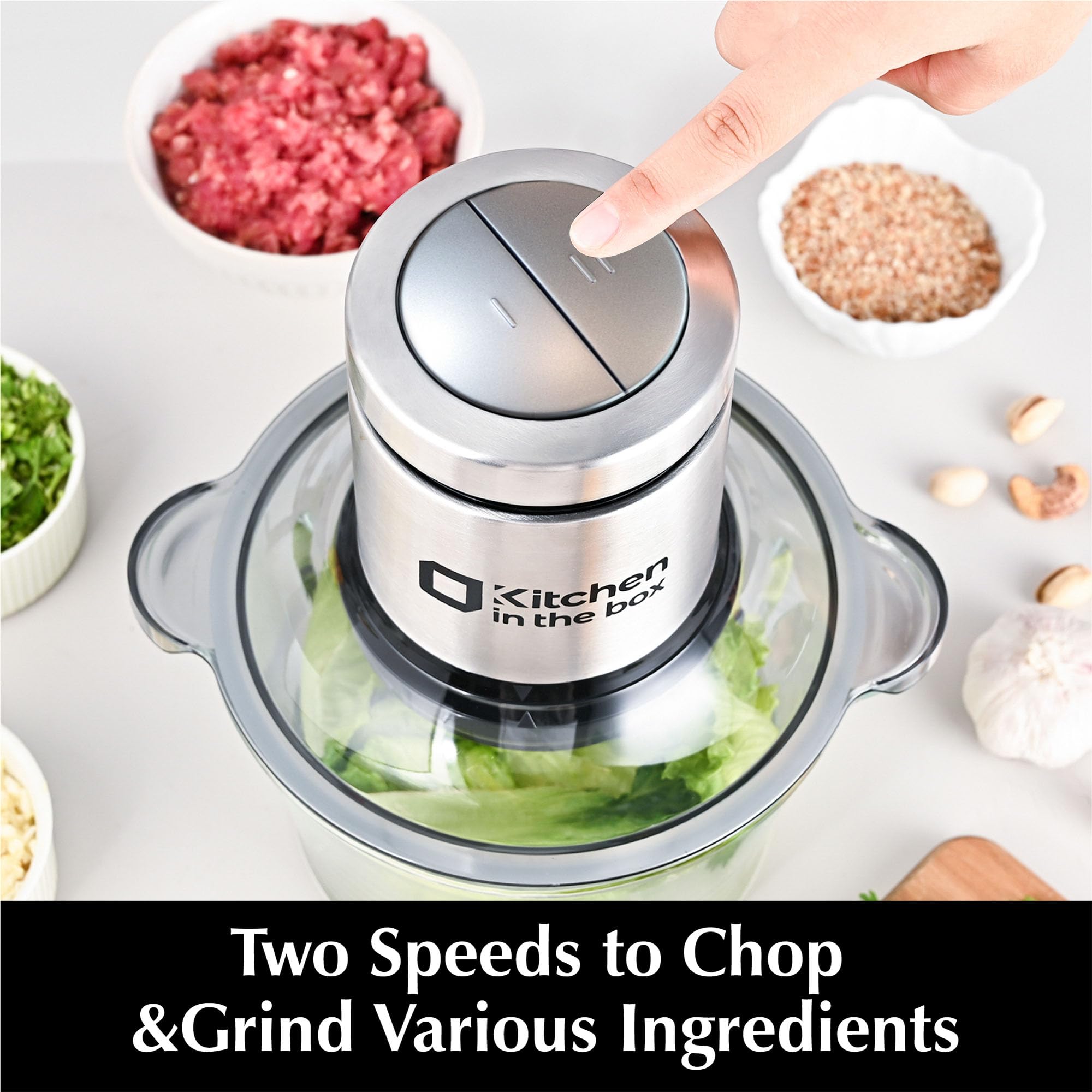 400W All-Copper Motor Food Processor - Electric Meat Grinder & Vegetable Chopper with 2x8-Cup Bowls & Dual Blades for Meat, Fish, Veggies, Baby Food - Perfect for Meal Prep, Cooking & Healthy Eating