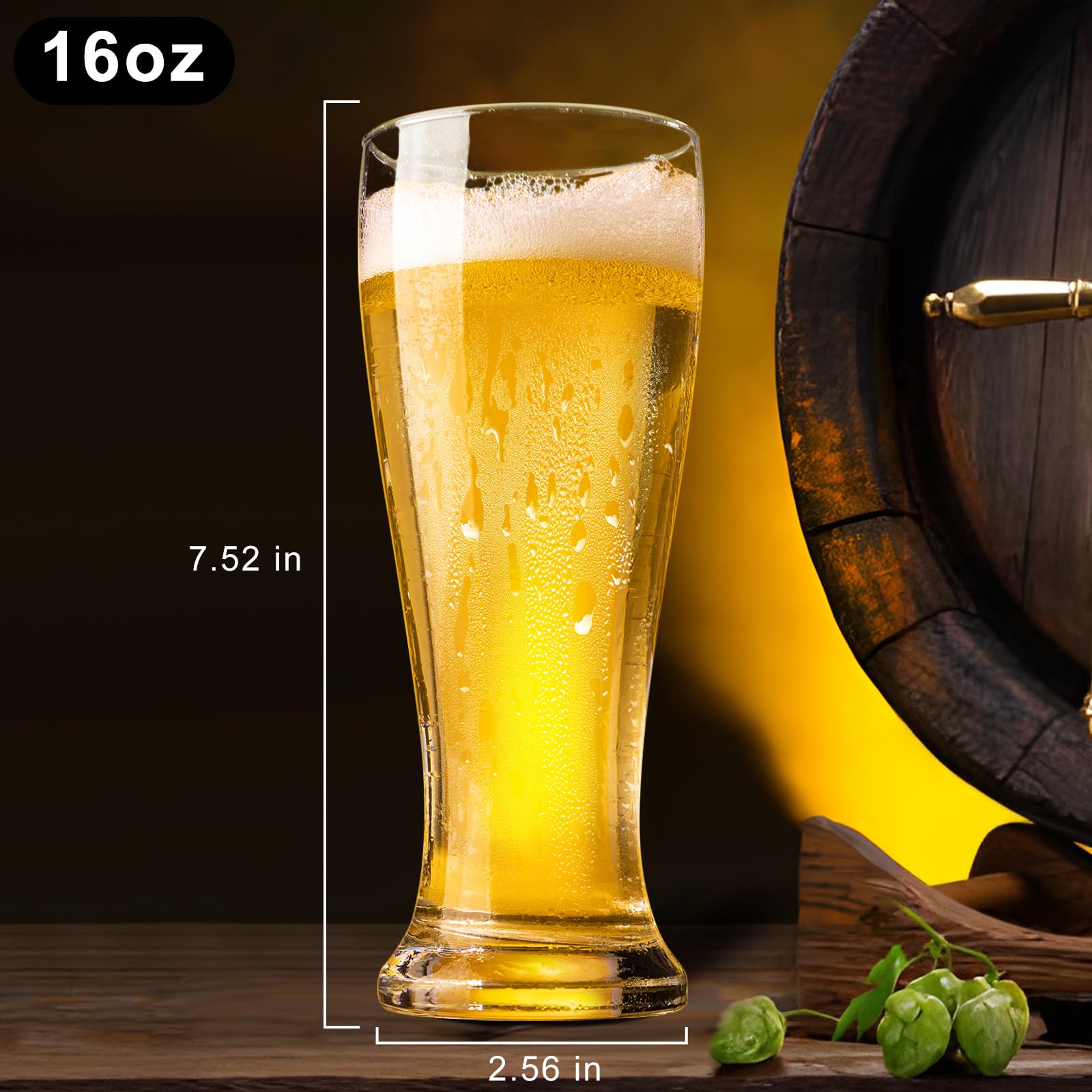 PARACITY 16 oz Beer Glasses Set of 4 - Premium Pint & Pilsner Glassware for Lager, IPA, Wheat Beer - Ideal for Home Bars, Parties & Gifts for Beer Lovers
