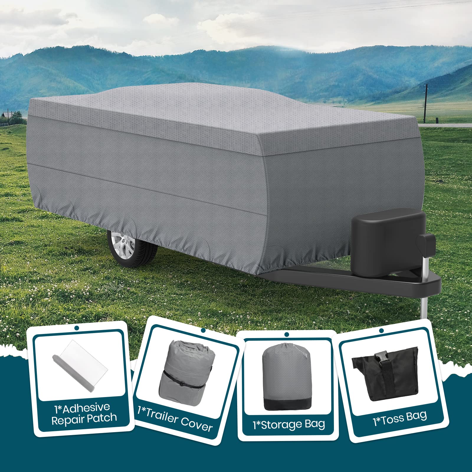 Xgear Upgraded 5-Layer Pop-Up Camper Cover - Breathable Ripstop Fabric with UV Protection - Fits 14'-16' RVs - Perfect for Outdoor Storage & Travel Protection