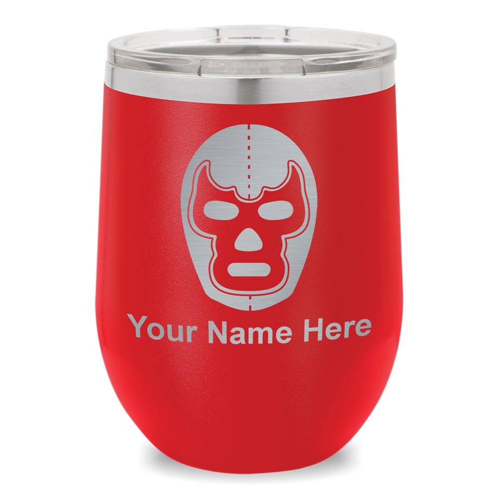 Personalized Engraved Wine Glass Tumbler with Luchador Mask Design - Perfect for Parties, Gifts & Mexican-Themed Events (Red)