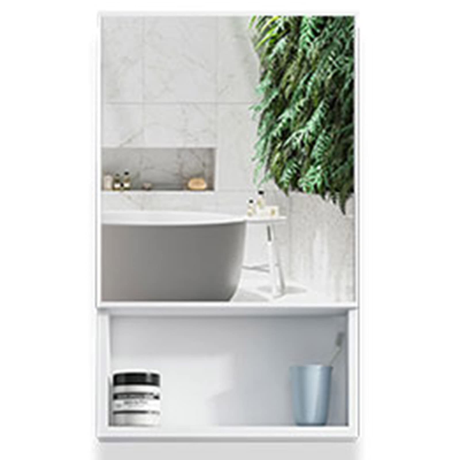 LYRONG White Bathroom Wall Cabinet with Mirror and Shelf - Over The Toilet Storage, Space Saving Aluminum Medicine Cabinet for Bathroom & Kitchen (40x11x65cm) - Perfect for Small Spaces, Apartments and Organized Home Storage