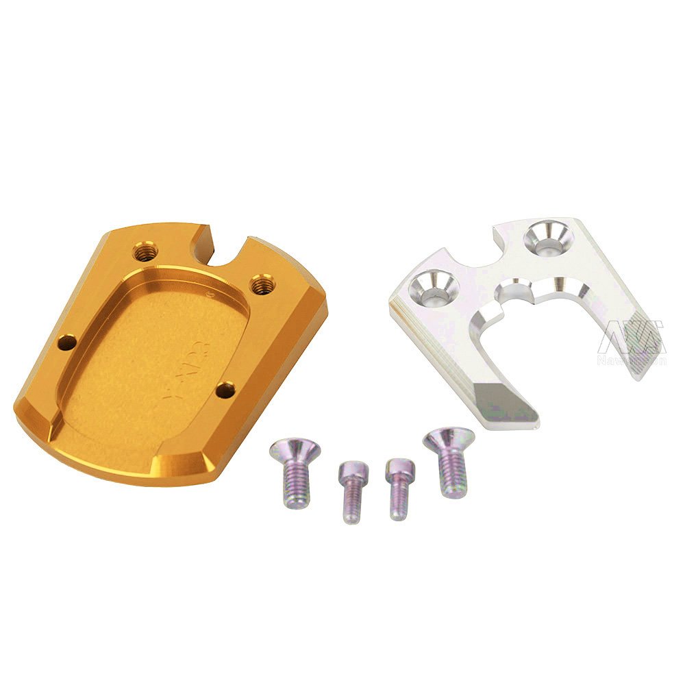 **Motorcycle Kickstand Pad for Yamaha XMAX 125/250/300 - Gold Foot Side Stand Accessory - Prevents Sinking & Protects Surfaces - Ideal for Parking on Soft Ground or Hot Pavement**