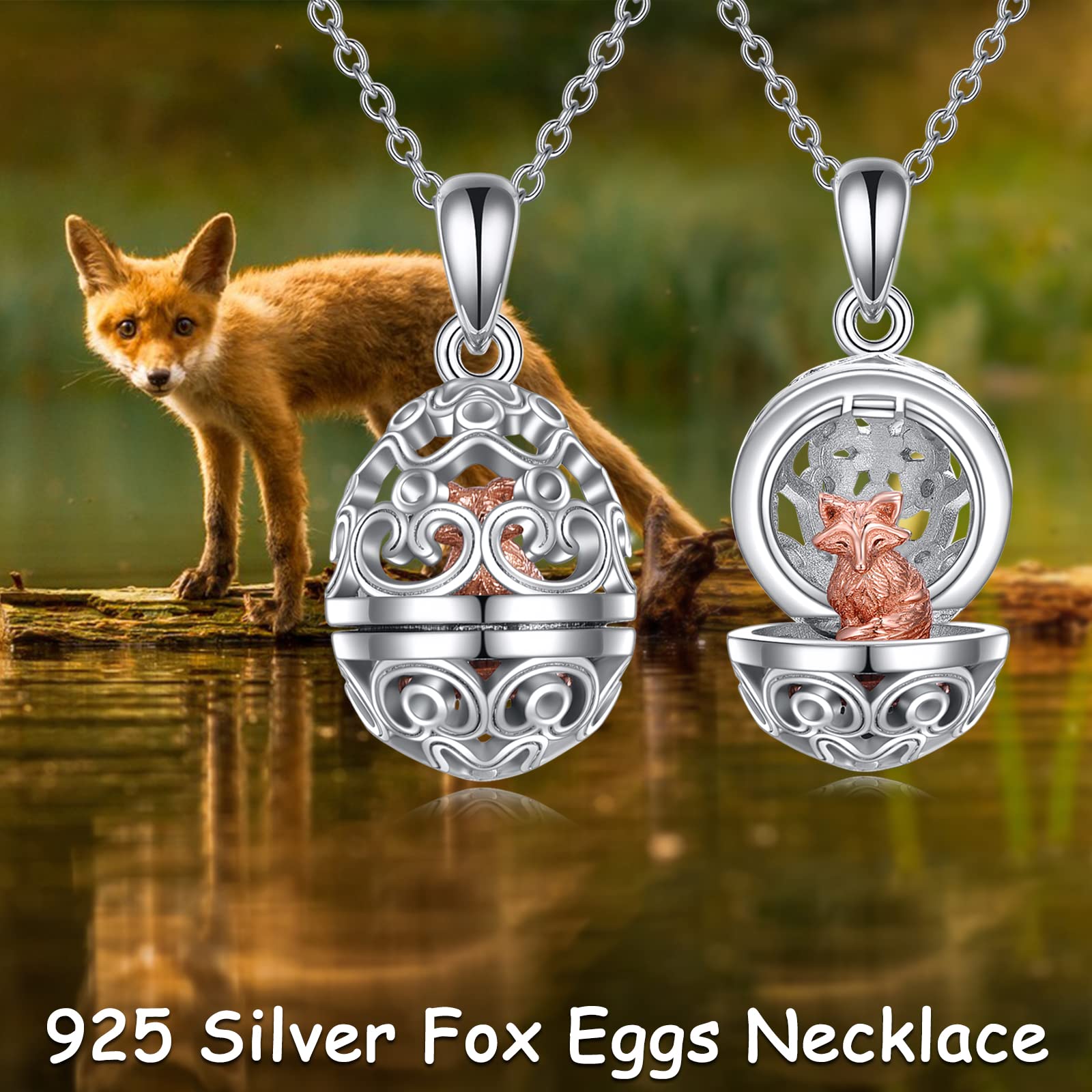 Sterling Silver Fox Necklace with Easter Egg Pendant - Cute Animal Jewelry Gift for Women & Girls - Perfect for Birthday, Graduation, and Easter Celebrations - Elegant Everyday Wear & Special Occasion Accessory