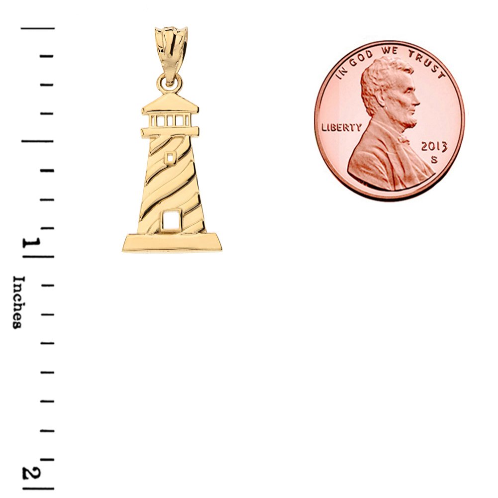 10k Yellow Gold Lighthouse Charm Necklace - Perfect for Beach Lovers