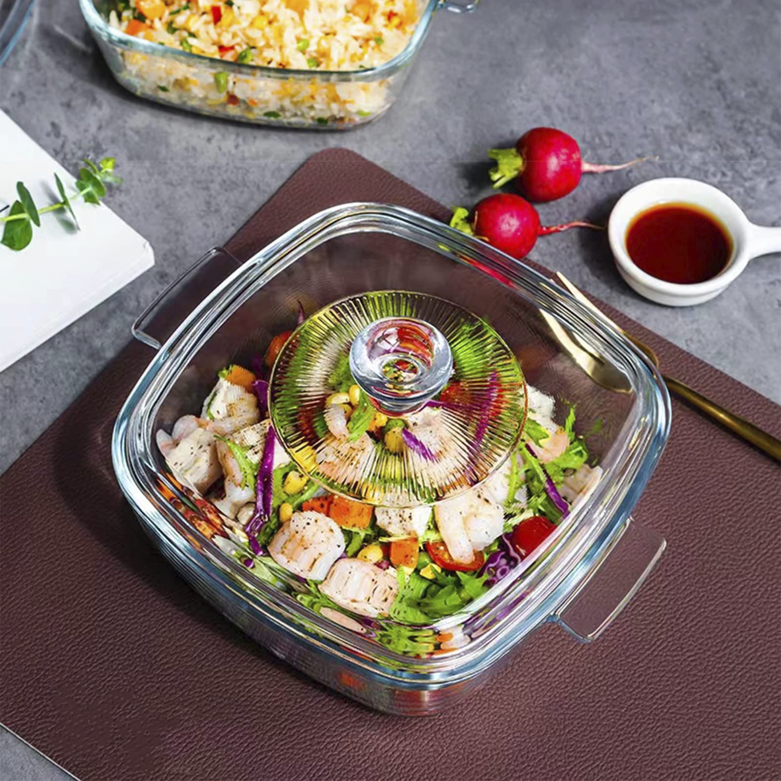 Clear Square Glass Casserole Dish with Lid - 1.2 Quart Oven Safe Baking Pan, Freezer & Dishwasher Friendly - Perfect for Lasagna, Casseroles, Meal Prep & Holiday Cooking