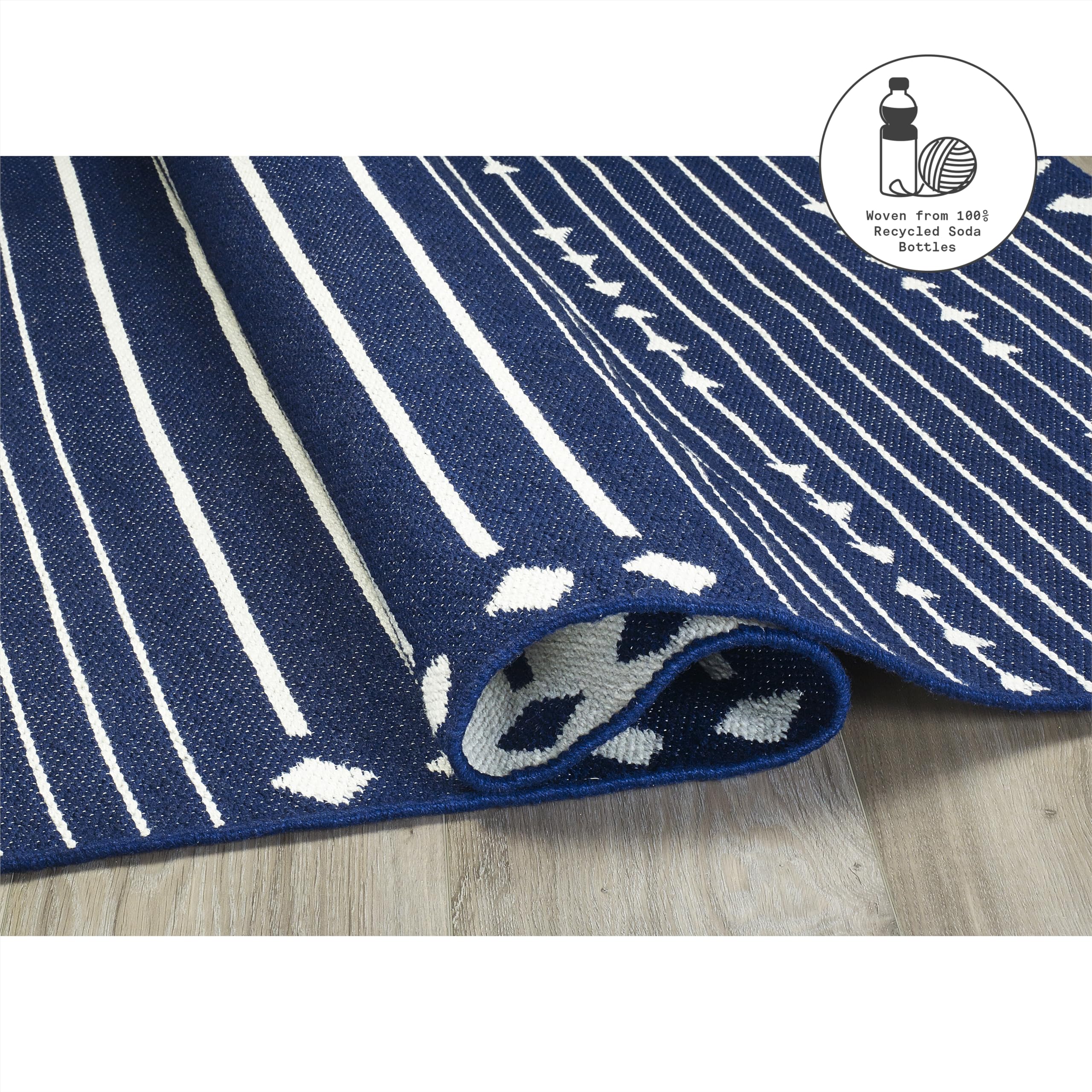 Fab Habitat Machine Washable Area Rug - Hand Woven, Stain & Pet Friendly, Reversible - Premium Recycled Polyester Yarn - Aztec Kilim Design - Navy/White - 4x6 ft - Perfect for Bedroom & Living Room Decor - Durable Floor Covering for High Traffic Areas