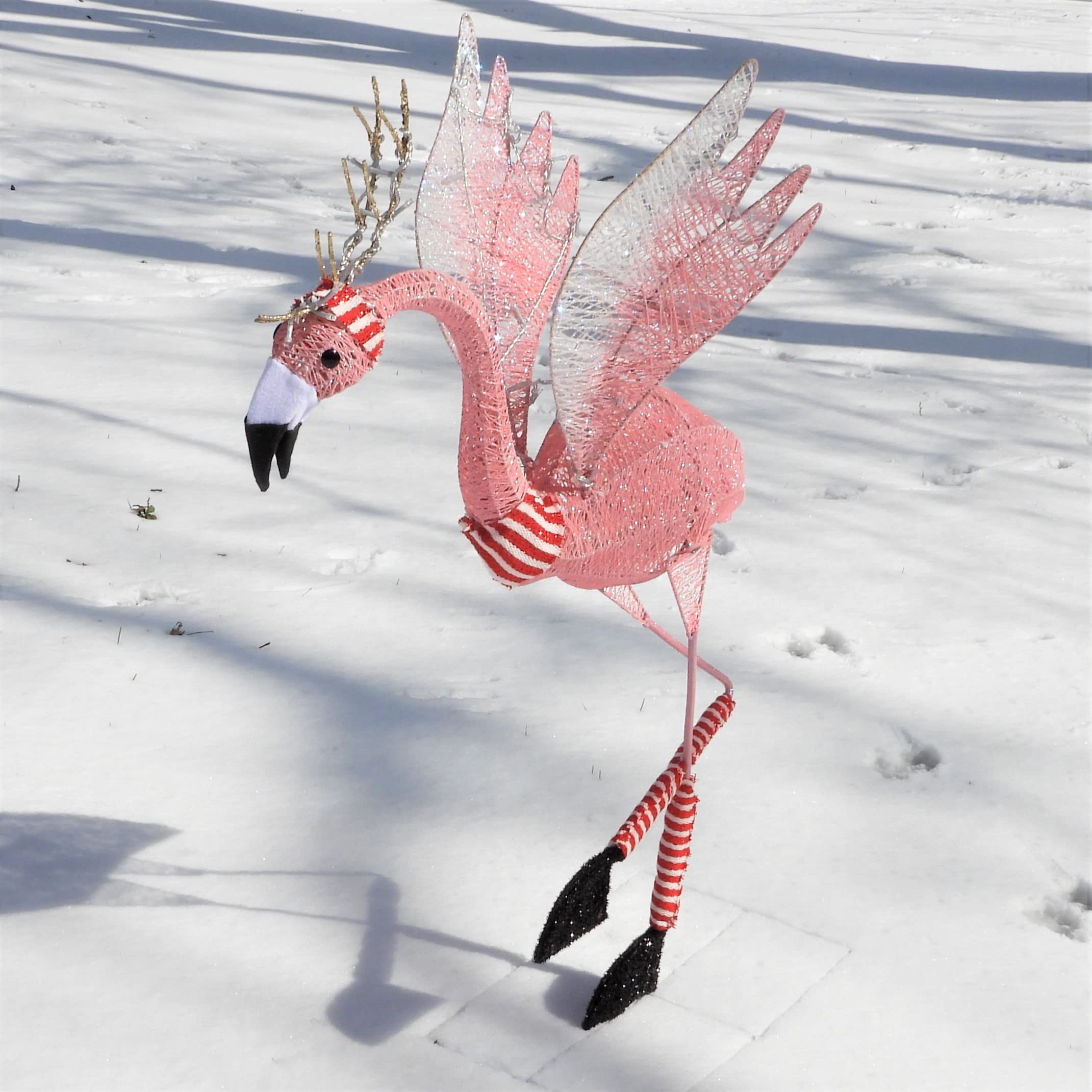 Haute Decor 42-inch LED Lighted Reindeer Flamingo Outdoor Christmas Yard Decoration - Pre-Lit Holiday Display with Metal Frame & Stand - Perfect for Front Lawn, Garden, and Seasonal Party Decor