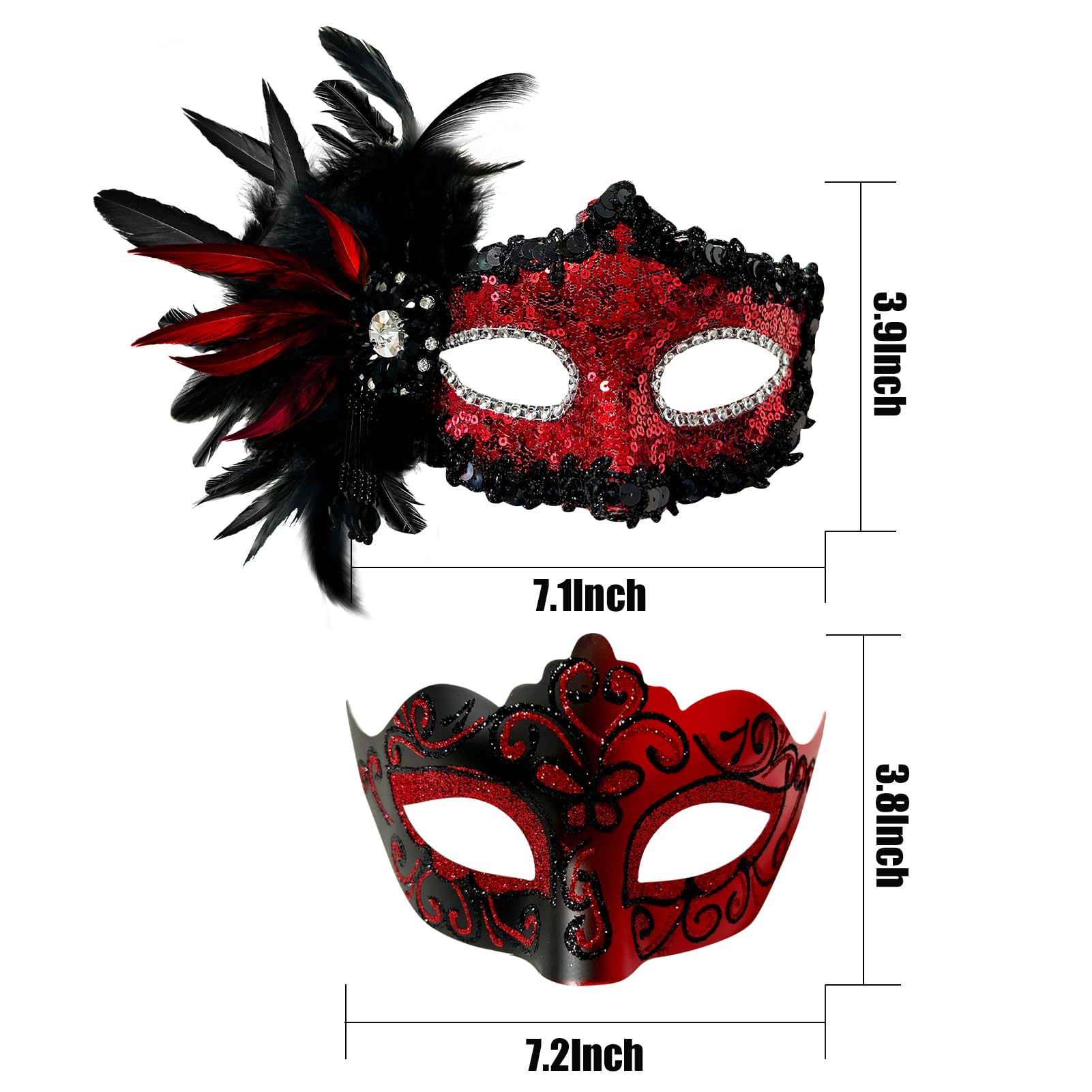2025 New Feather Masquerade Mask for Women & Men - Elegant Couple Costume Accessory for Halloween, Mardi Gras, Ball Parties and Cosplay Events